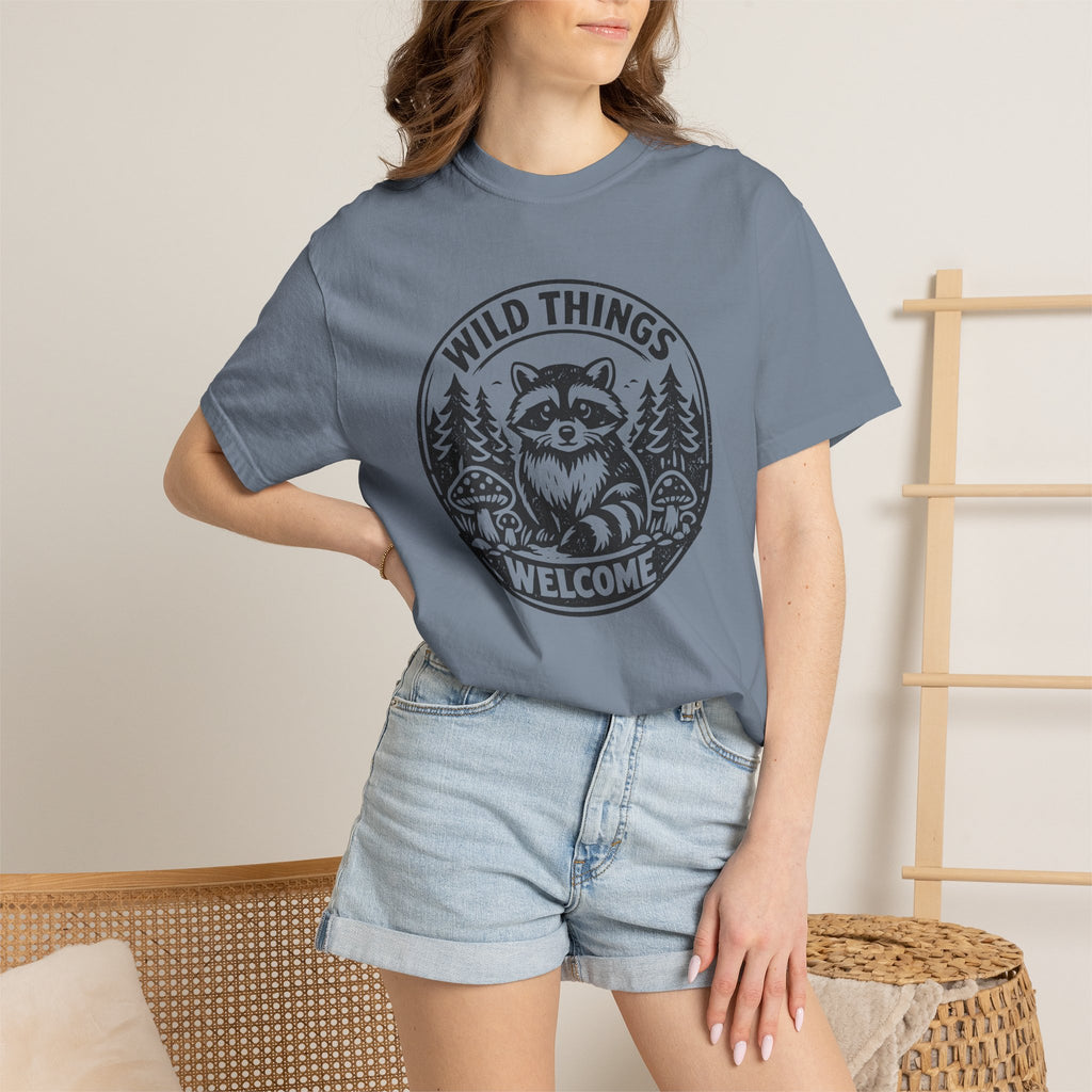 “Wild Things Welcome” Raccoon Forest Graphic T-Shirt