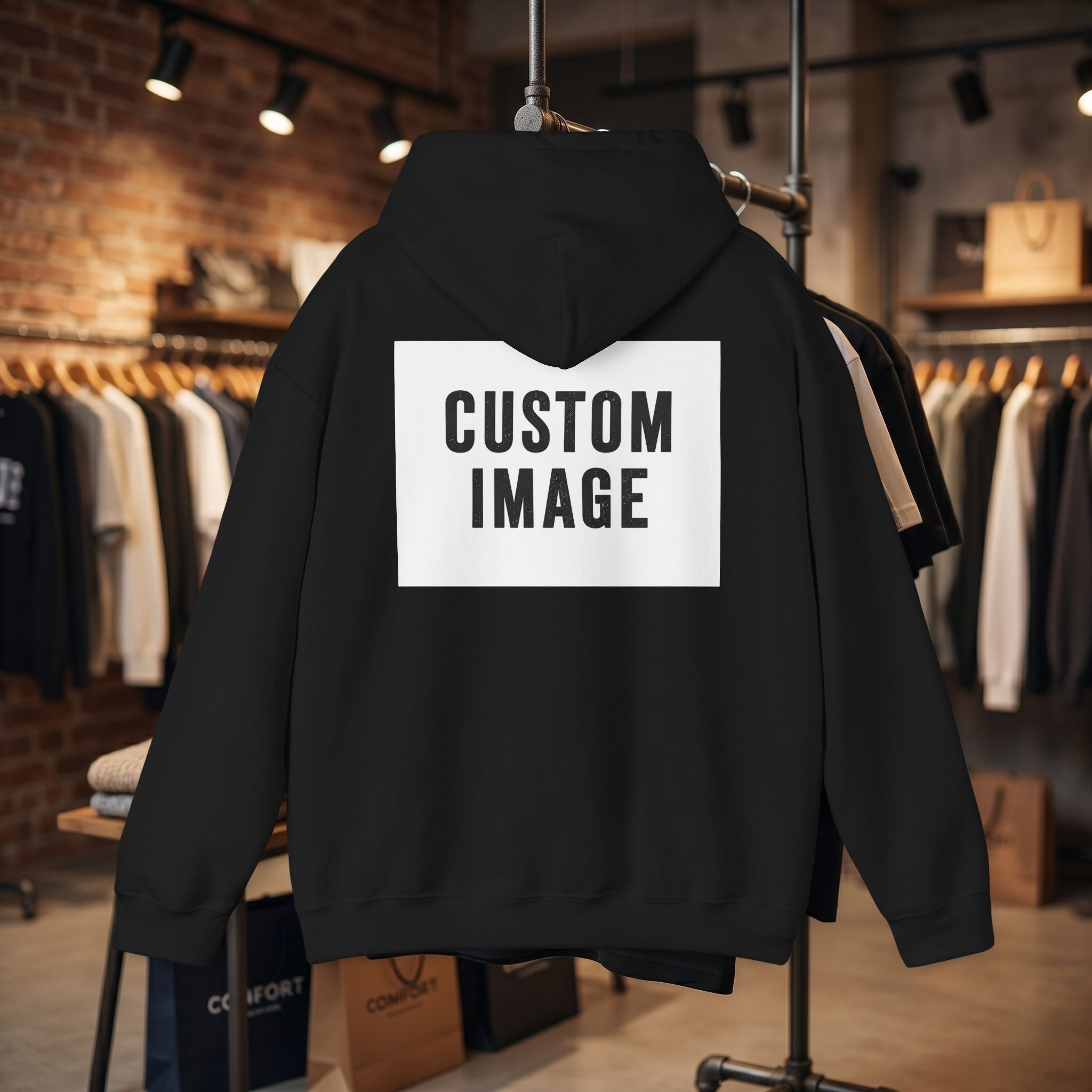 Custom Front Small Left and Back Image Hoodie — Personalized White Pullover Hooded Sweatshirt