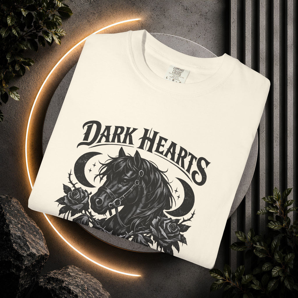 Dark Hearts Ride Free T-Shirt — Gothic Horse Rider Graphic Tee