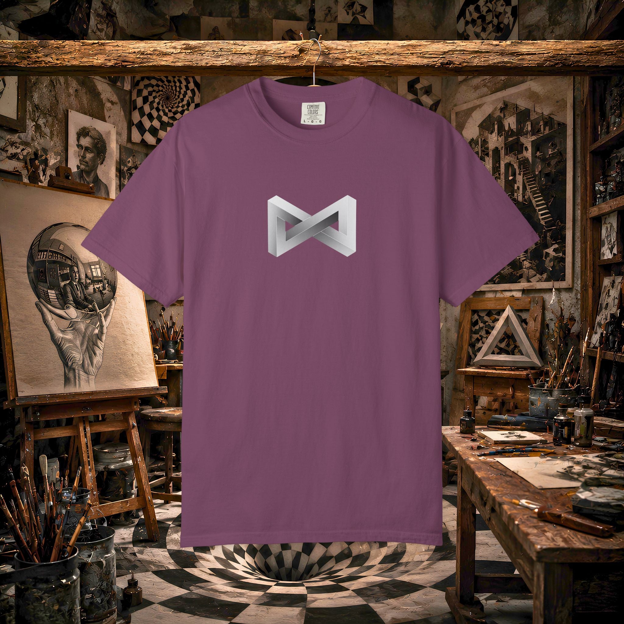 Optical Illusion Logo T-Shirt — Minimal Monochrome Infinity Design