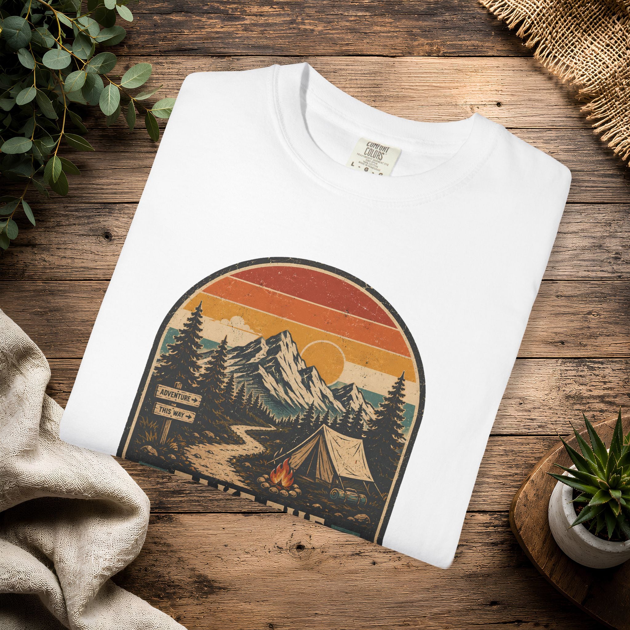 Scenic Route Camping T-Shirt — Retro Mountains & Tent Outdoor Tee