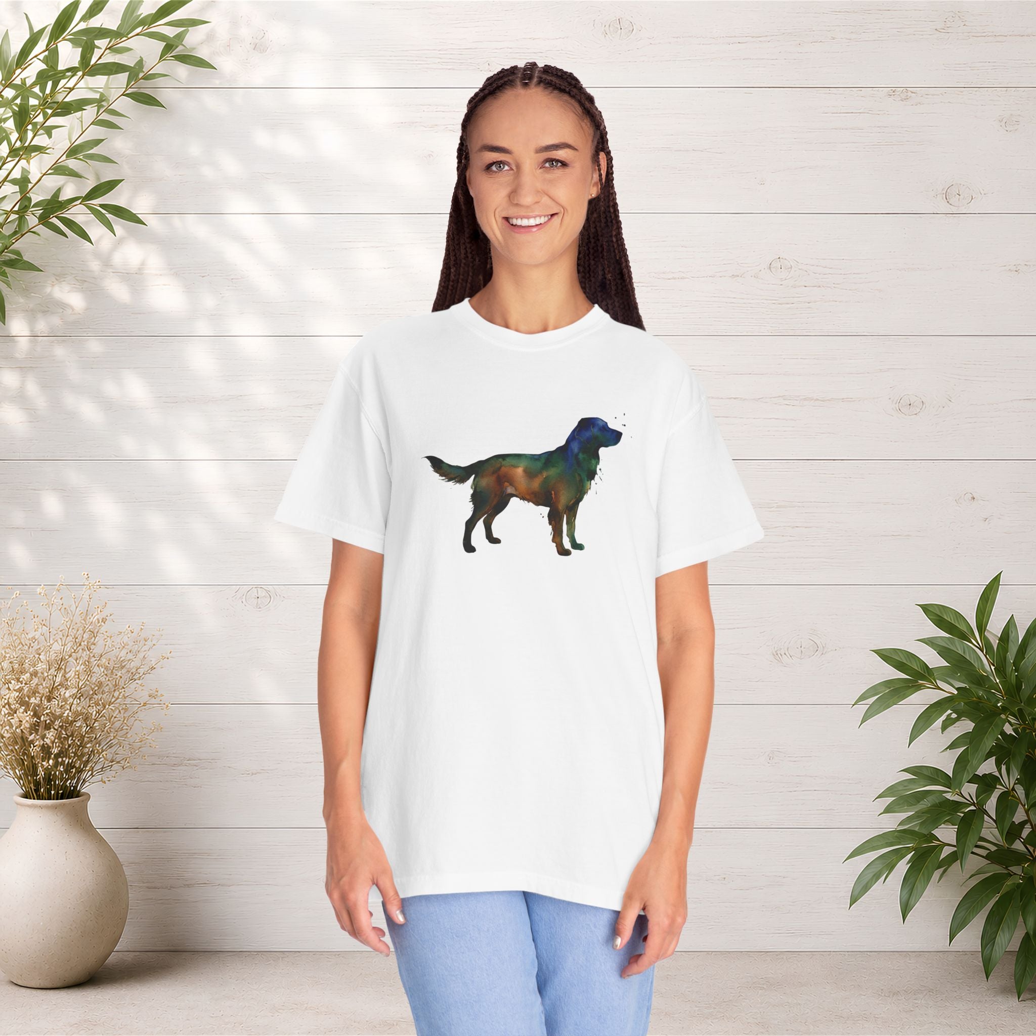 Golden Retriever Silhouette T-Shirt — Colorful Dog Graphic Tee for Pet Lovers