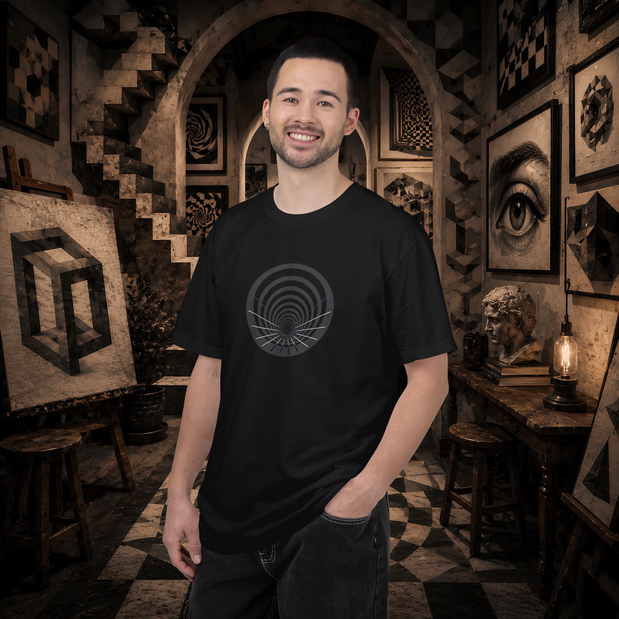 Optical Vortex Graphic T-Shirt — Spiral Tunnel Illusion Tee