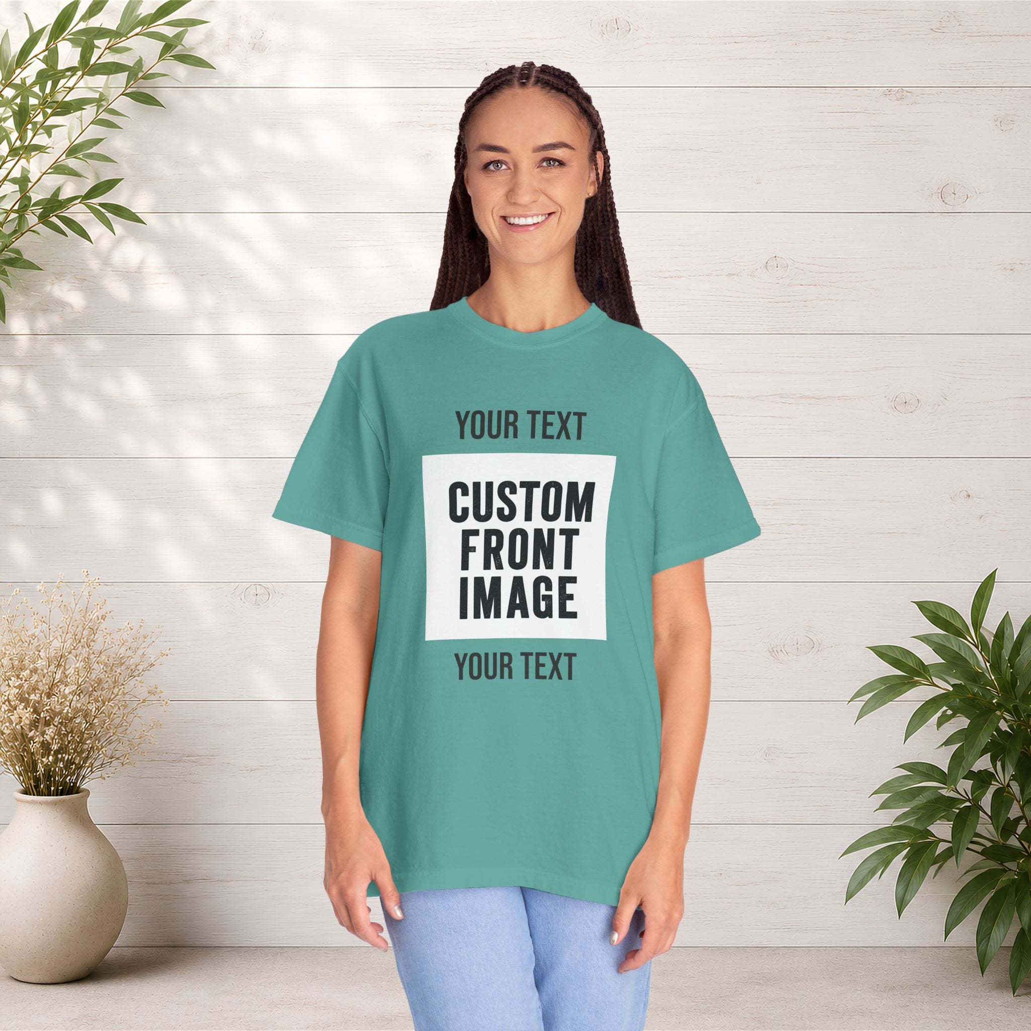Custom Front Square Print T-Shirt — Personalized Text & Image Tee