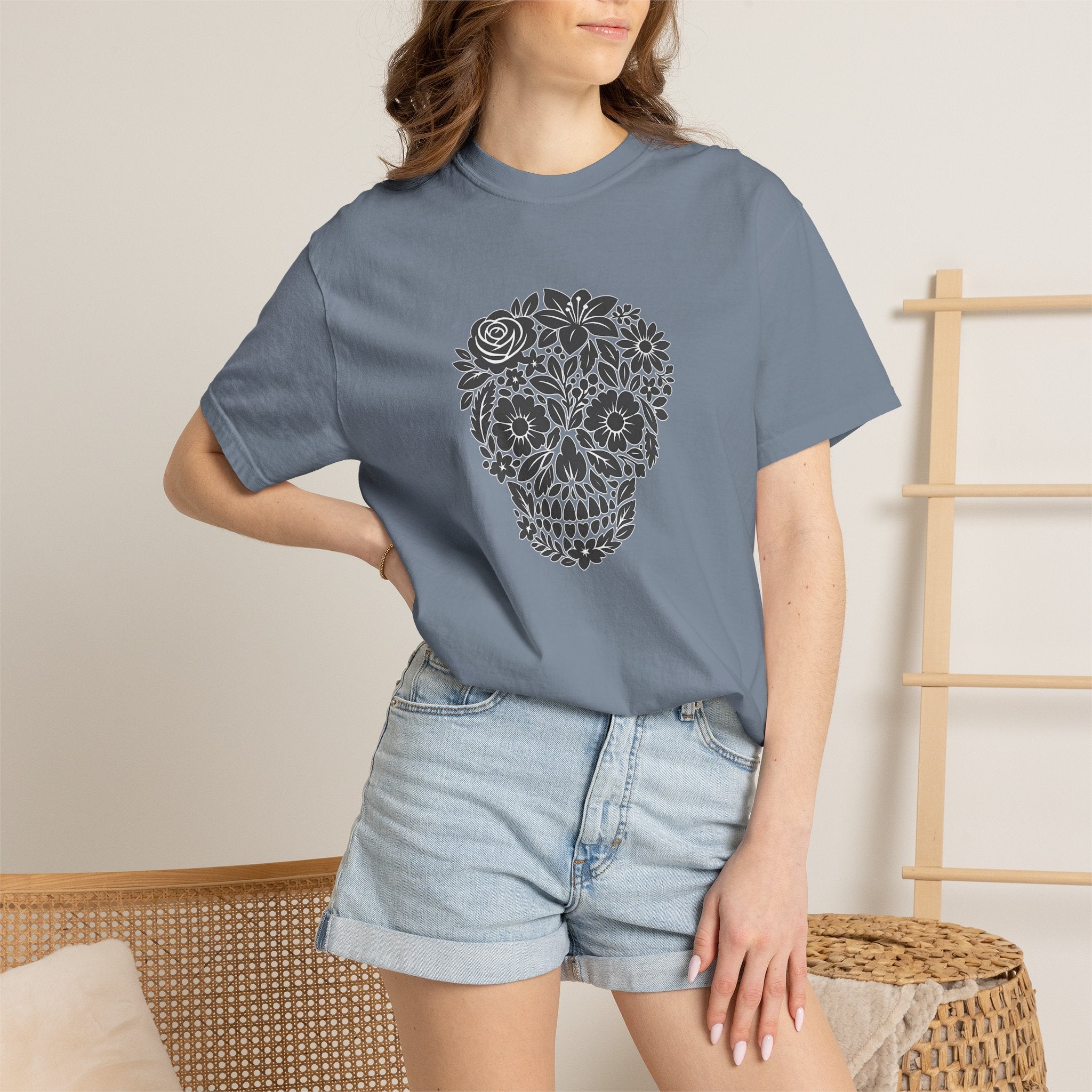 Floral Sugar Skull T-Shirt — Day of the Dead Floral Skull Tee