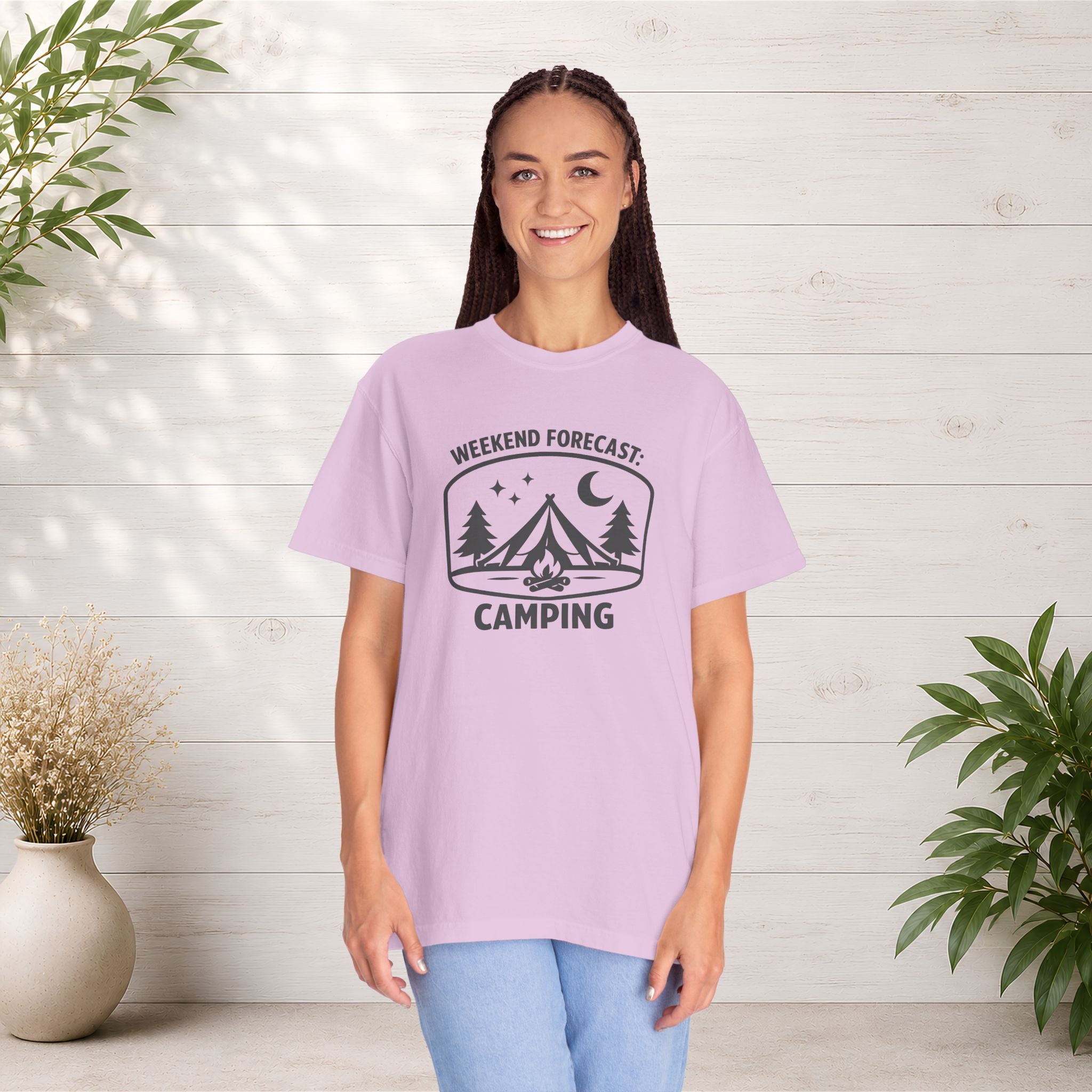Camping T-Shirt — "Weekend Forecast: Camping" Outdoor Adventure Tee