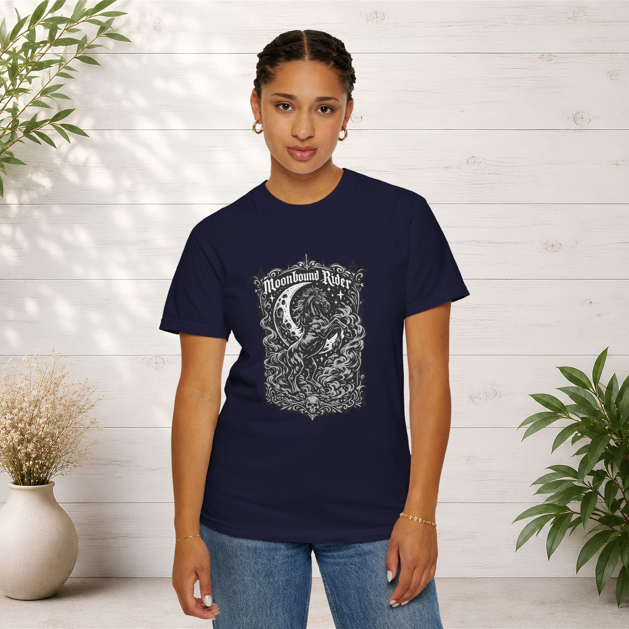 Moonbound Rider T‑Shirt — Gothic Horse Moon Design