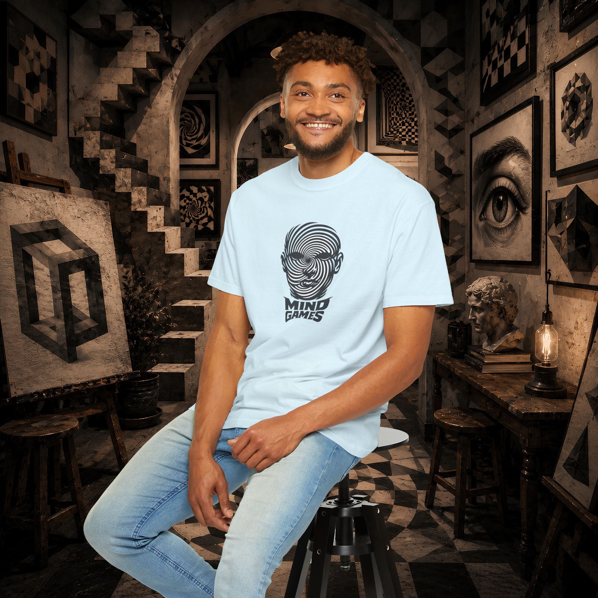 Mind Games T‑Shirt — Optical Illusion Head Graphic Tee