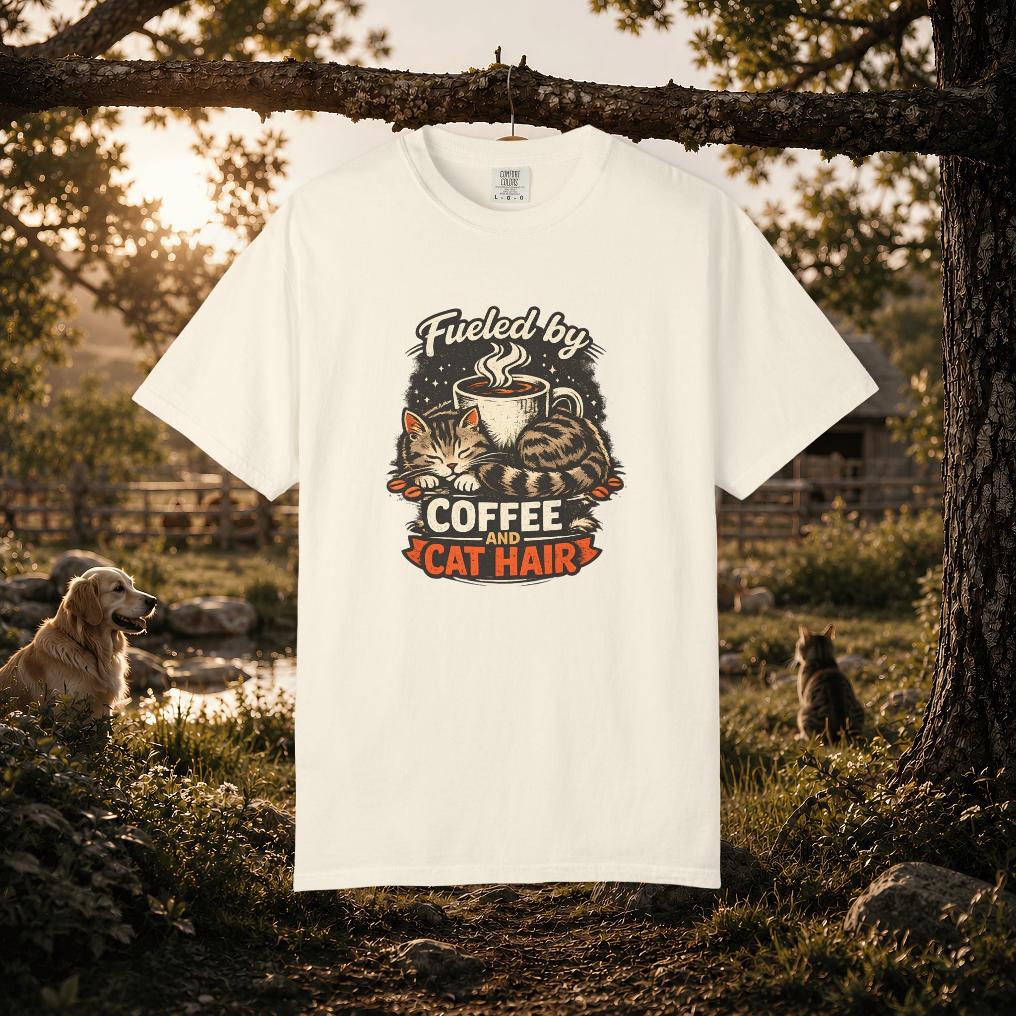 Coffee & Cat Hair T-Shirt — "Fueled by Coffee and Cat Hair" Graphic Tee