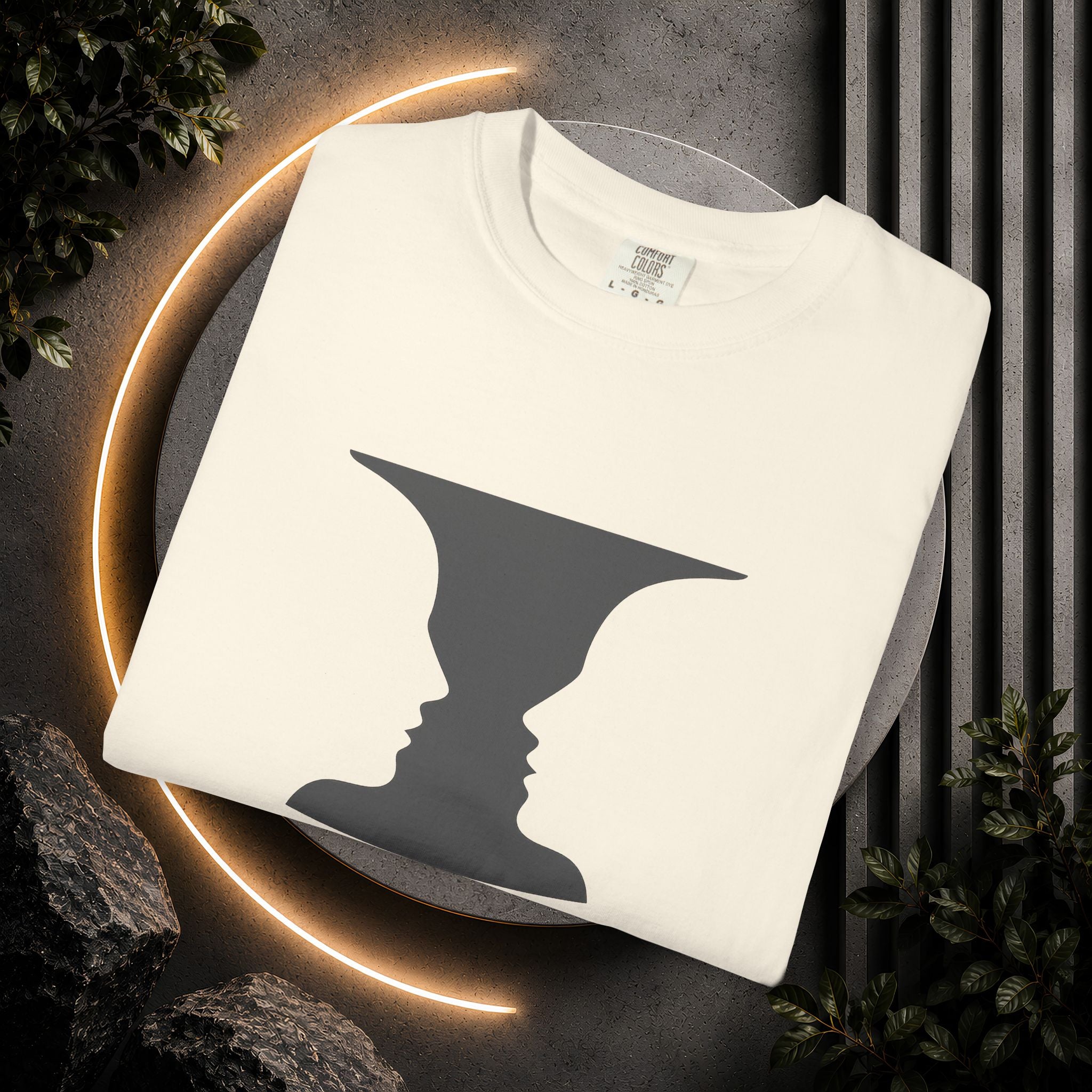 Optical Illusion Vase T-Shirt — Rubin’s Face Profile Graphic Tee