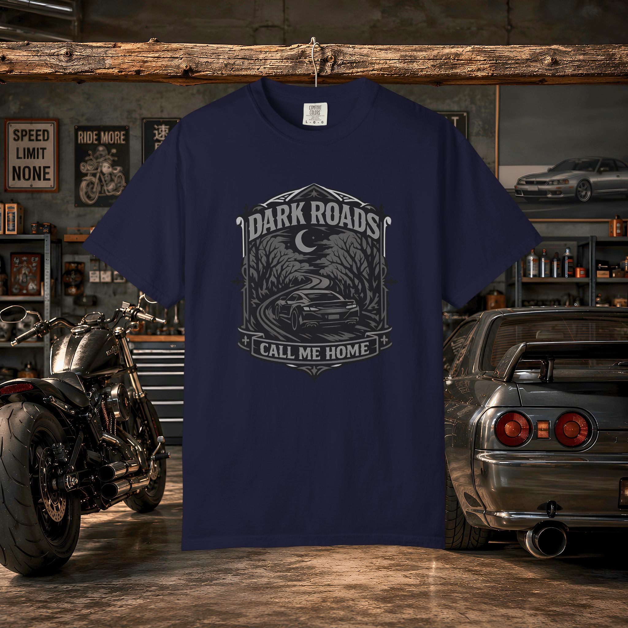 Dark Roads Call Me Home T-Shirt — Vintage Night Drive Graphic Tee