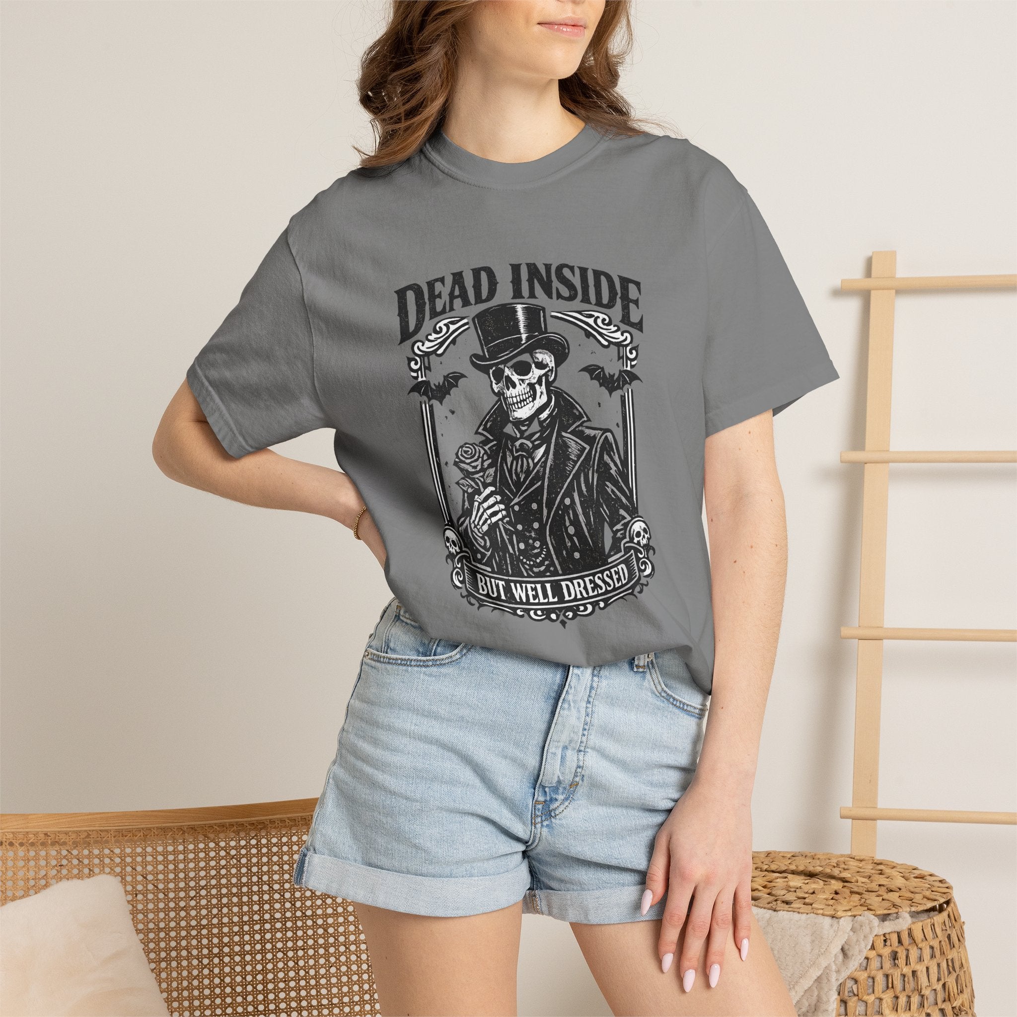 Dead Inside But Well Dressed T-Shirt — Gothic Skeleton Vintage Graphic Tee