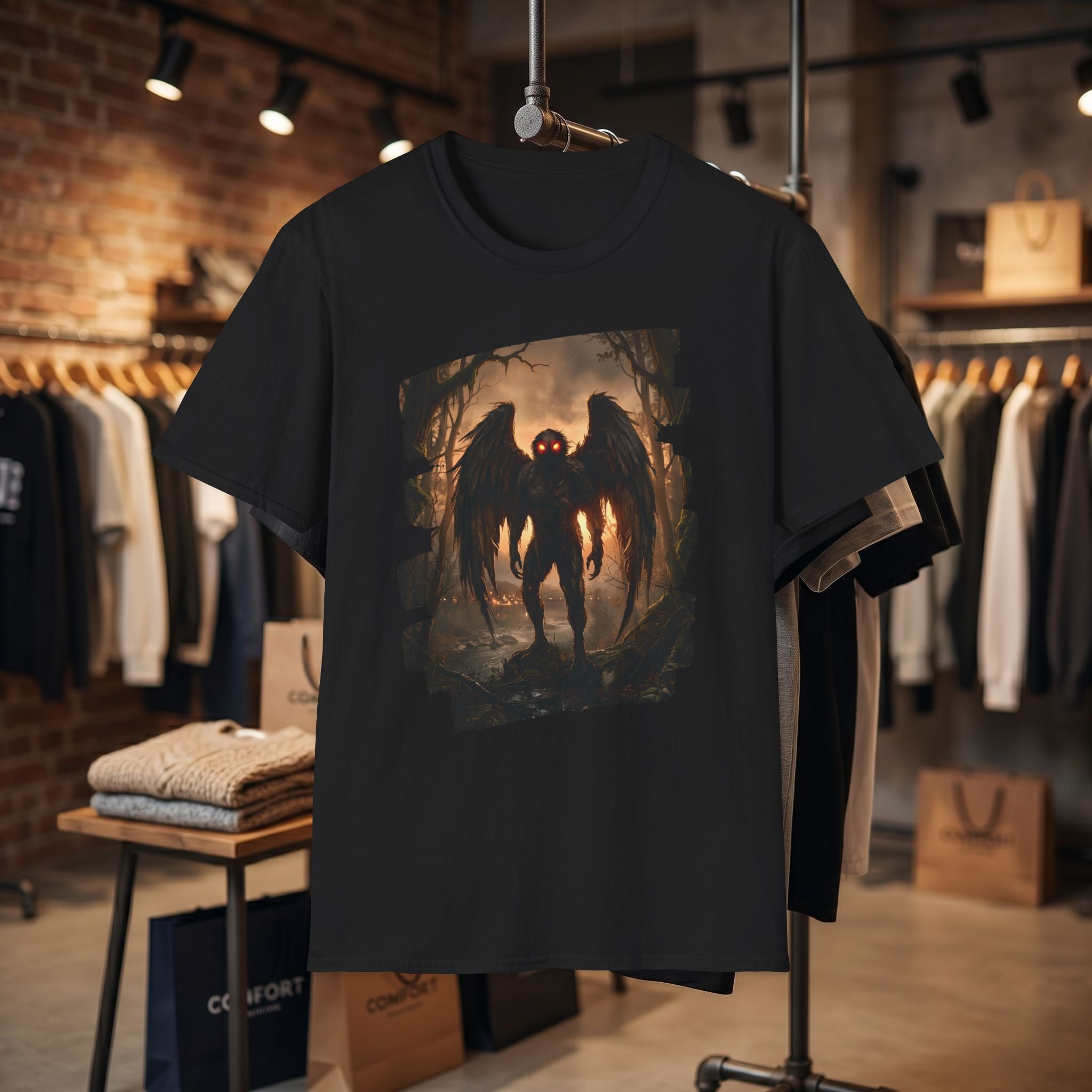 Mothman Cryptid Illustration T-Shirt | Dark Horror Graphic