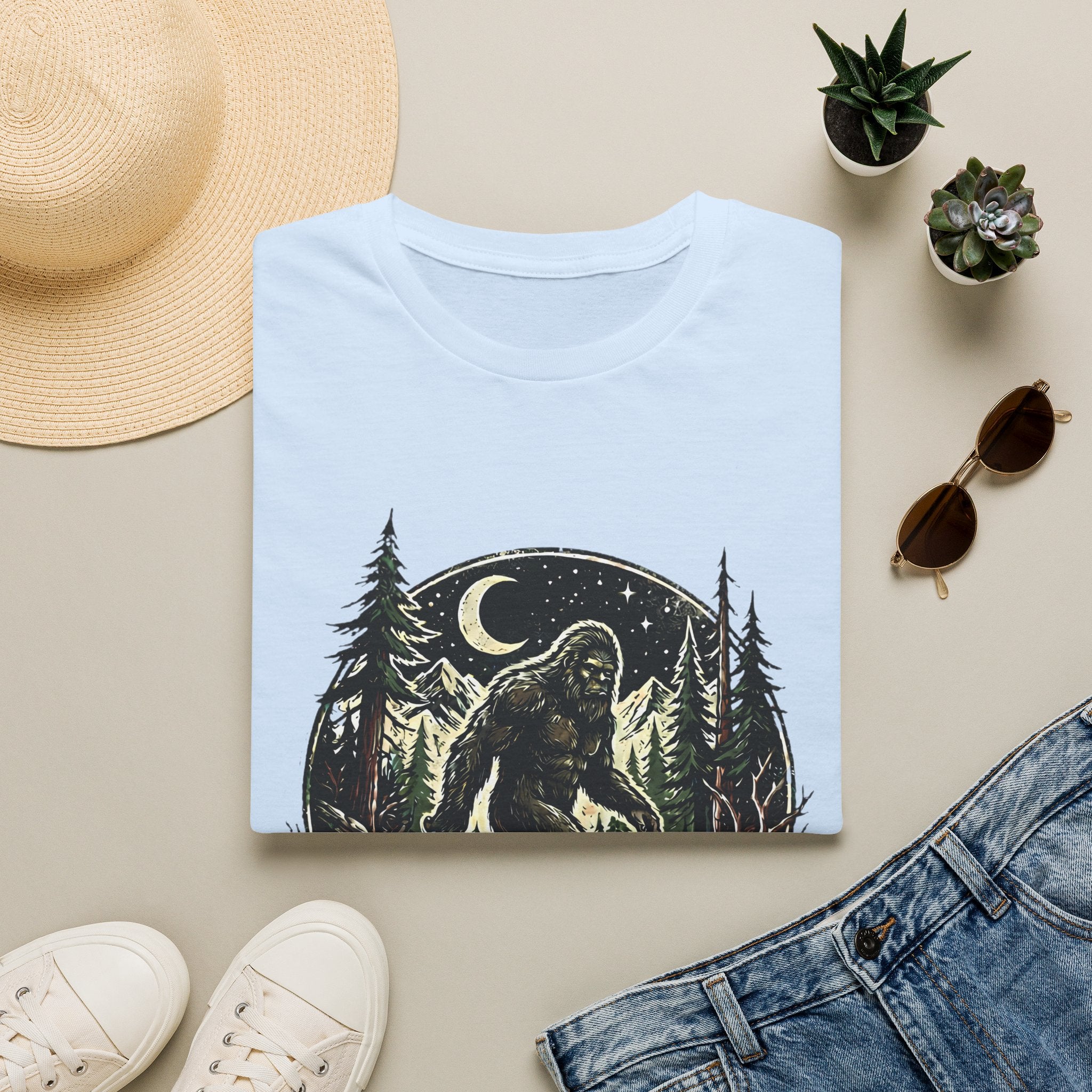 Bigfoot Forest Moon T-Shirt | Sasquatch Night Hiking Design