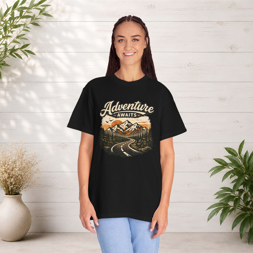 Adventure Awaits T-Shirt — Scenic Mountain Road Graphic Tee