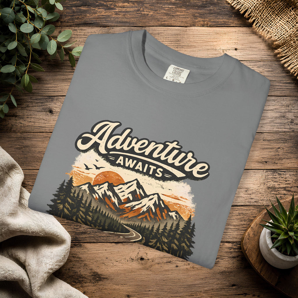 Adventure Awaits T-Shirt — Scenic Mountain Road Graphic Tee