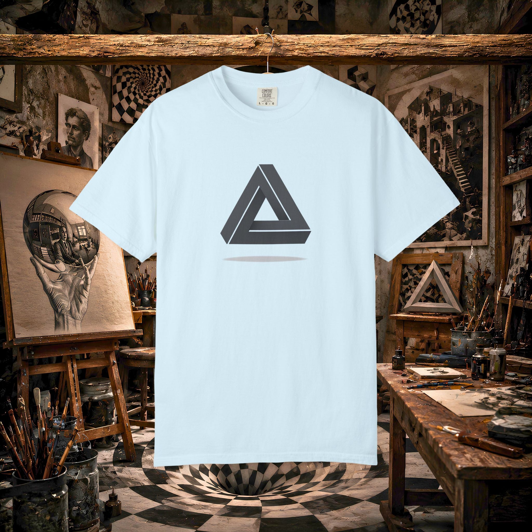 Optical Illusion Triangle T-Shirt — Geometric Penrose Design