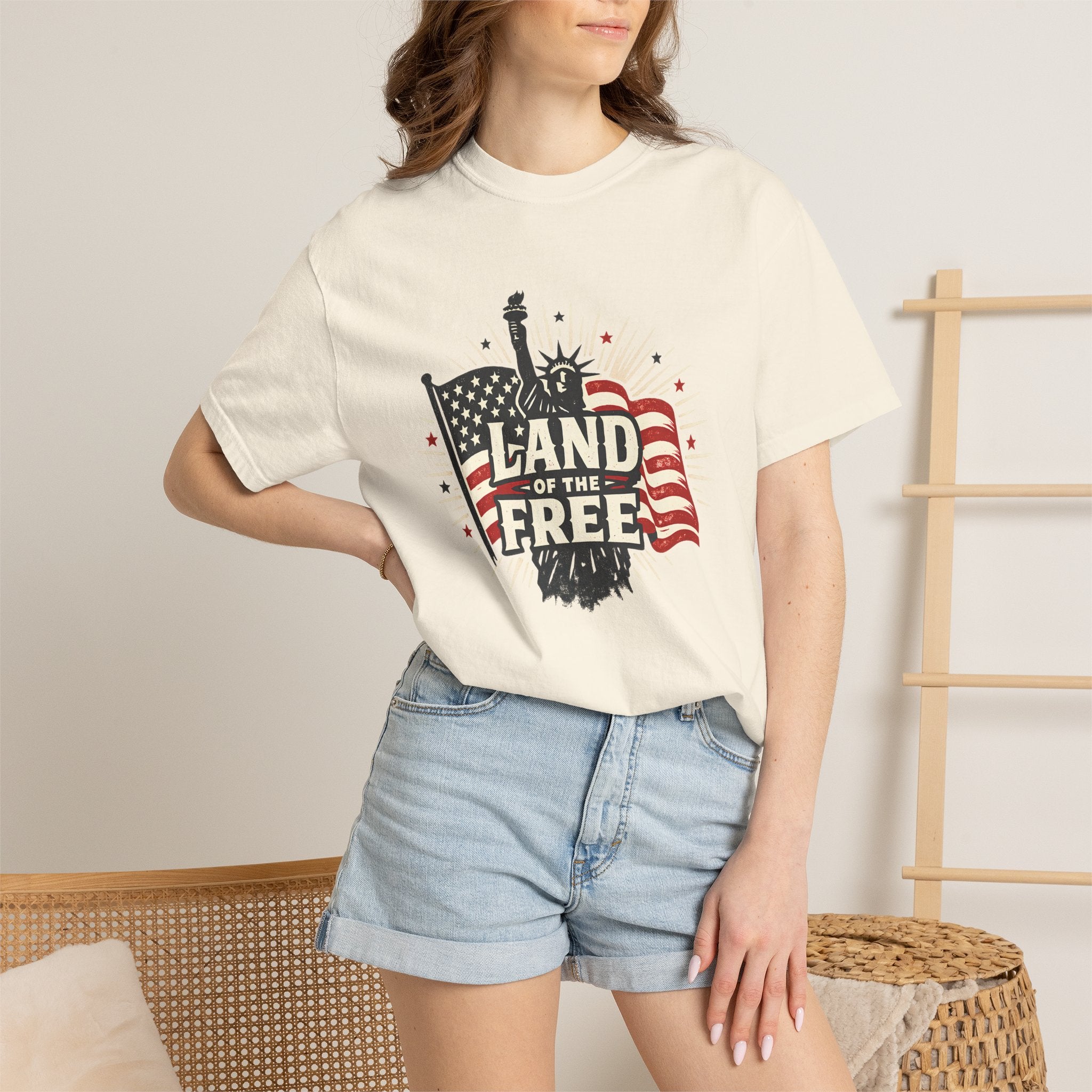 Land of the Free T-Shirt – Patriotic American Flag & Statue of Liberty Graphic