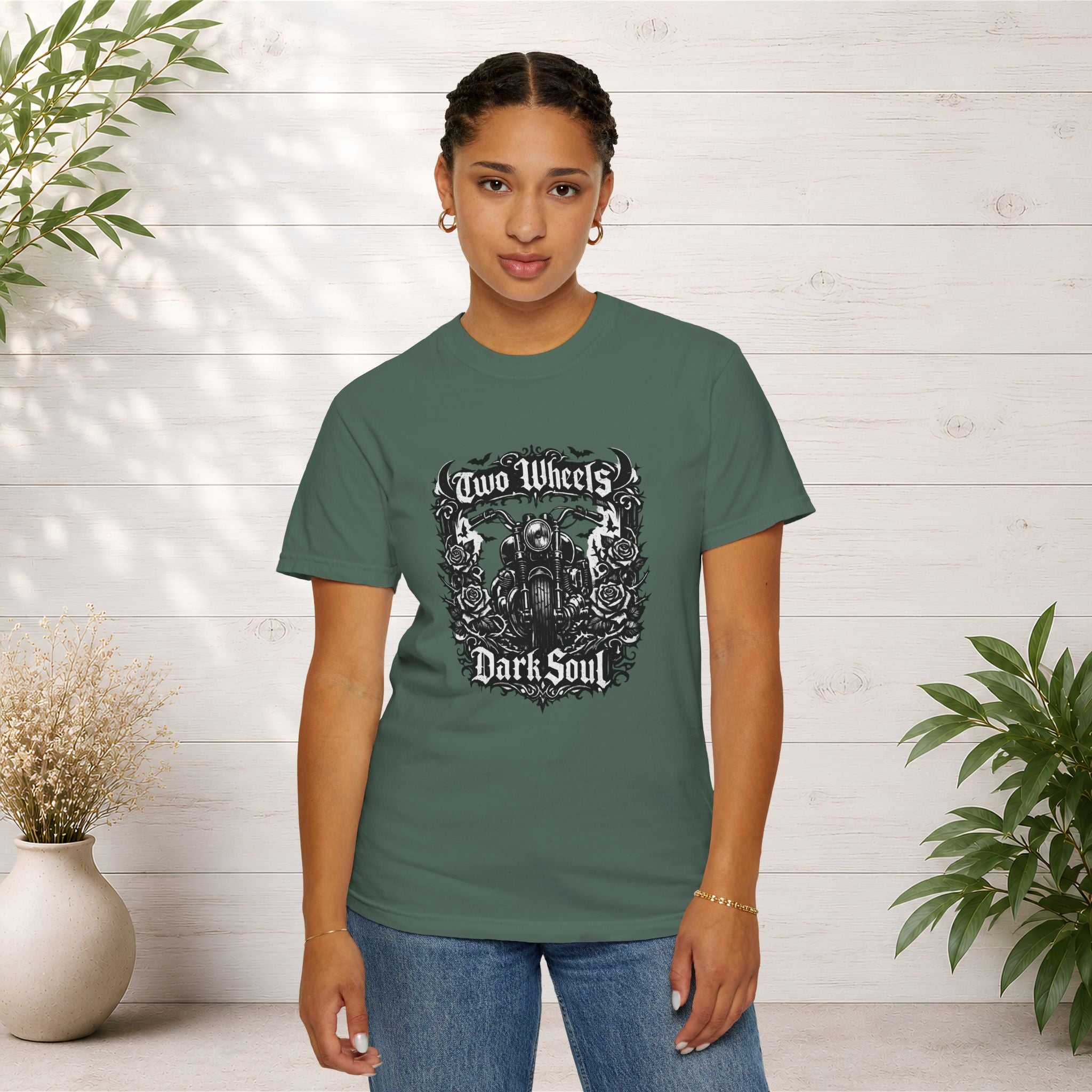 Dark Soul Motorcycle T-Shirt — "Two Wheels Dark Soul" Biker Graphic Tee