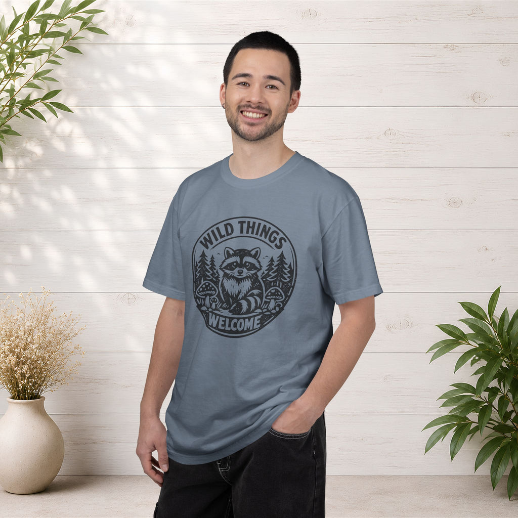 “Wild Things Welcome” Raccoon Forest Graphic T-Shirt