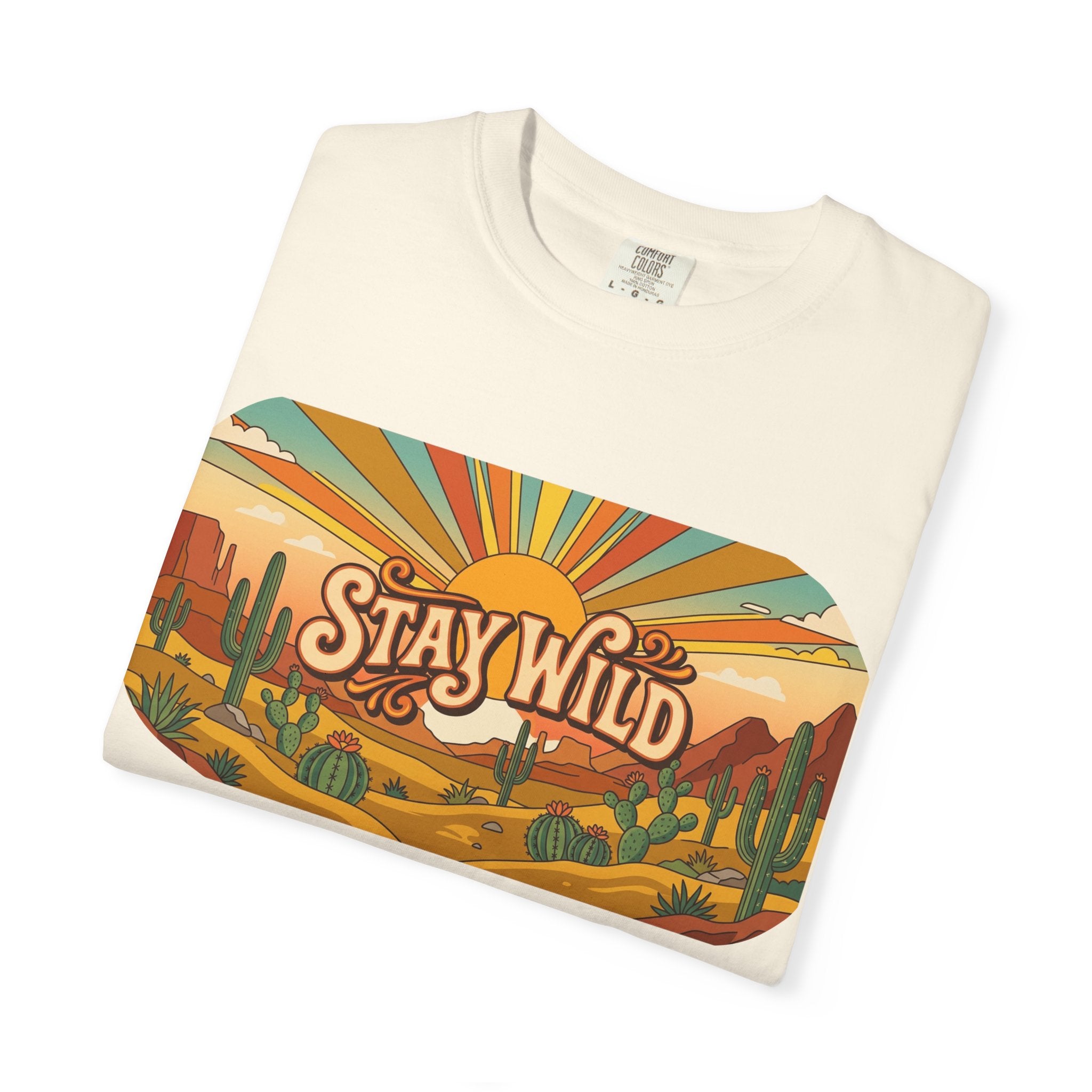 Stay Wild Desert Sunset T-shirt | Retro Cactus Landscape