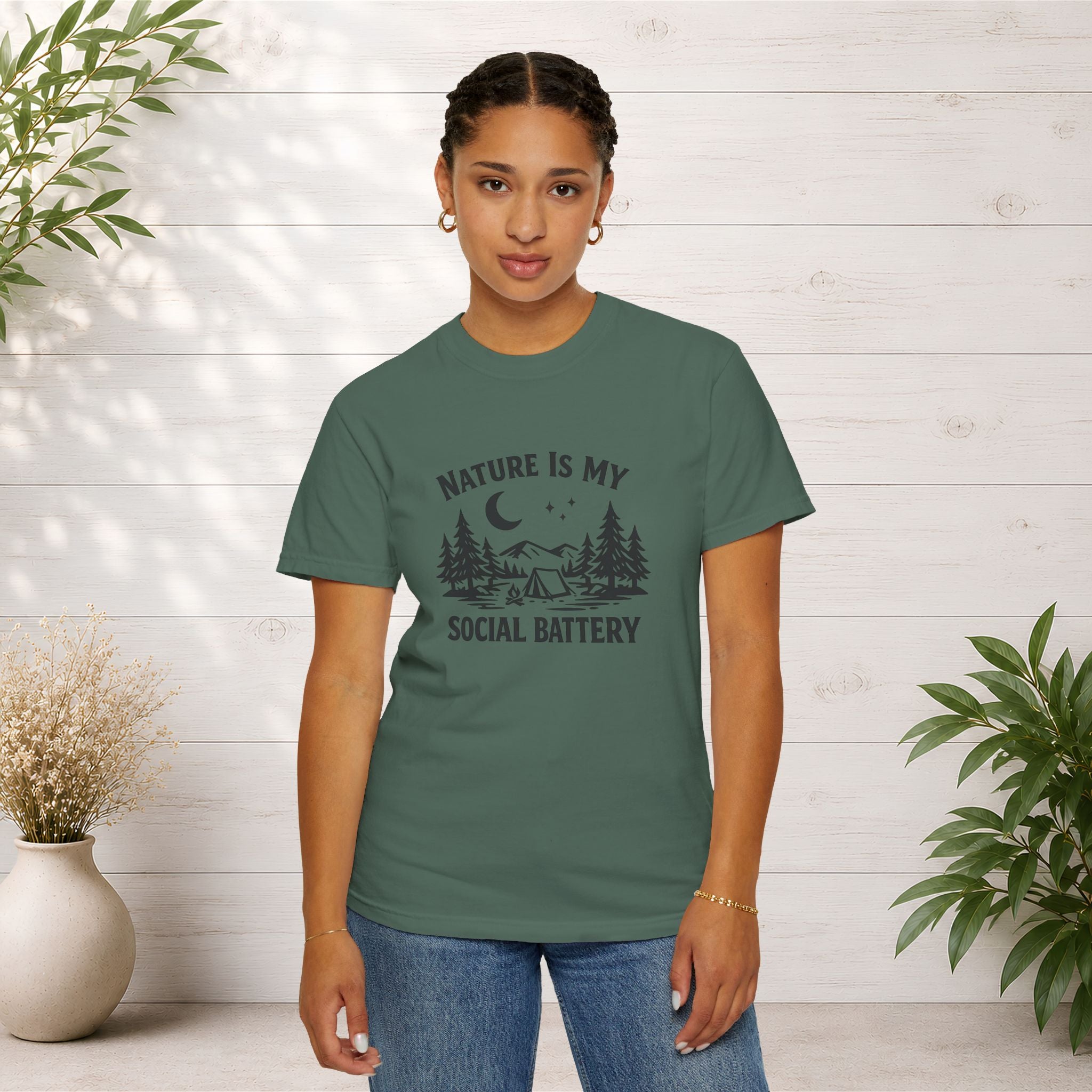 Nature Is My Social Battery T-Shirt — Outdoor Enthusiast Graphic Tee