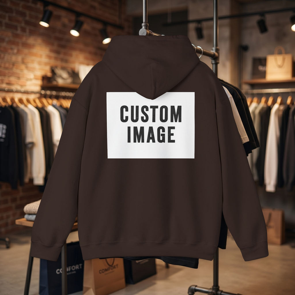 Custom Front Small Left and Back Image Hoodie — Personalized White Pullover Hooded Sweatshirt
