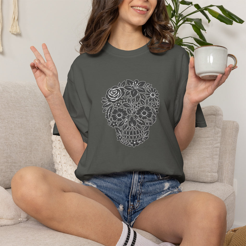 Floral Sugar Skull T-Shirt — Day of the Dead Floral Skull Tee