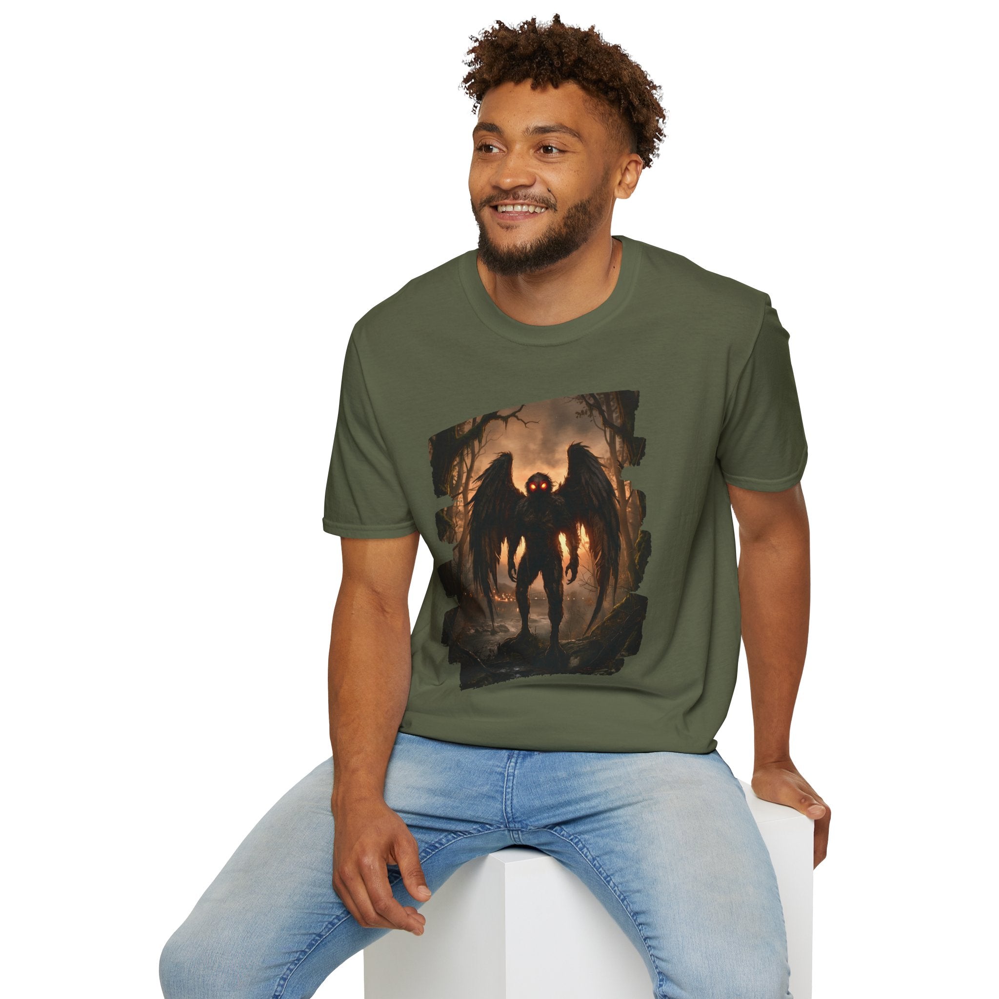 Mothman Cryptid Illustration T-Shirt | Dark Horror Graphic