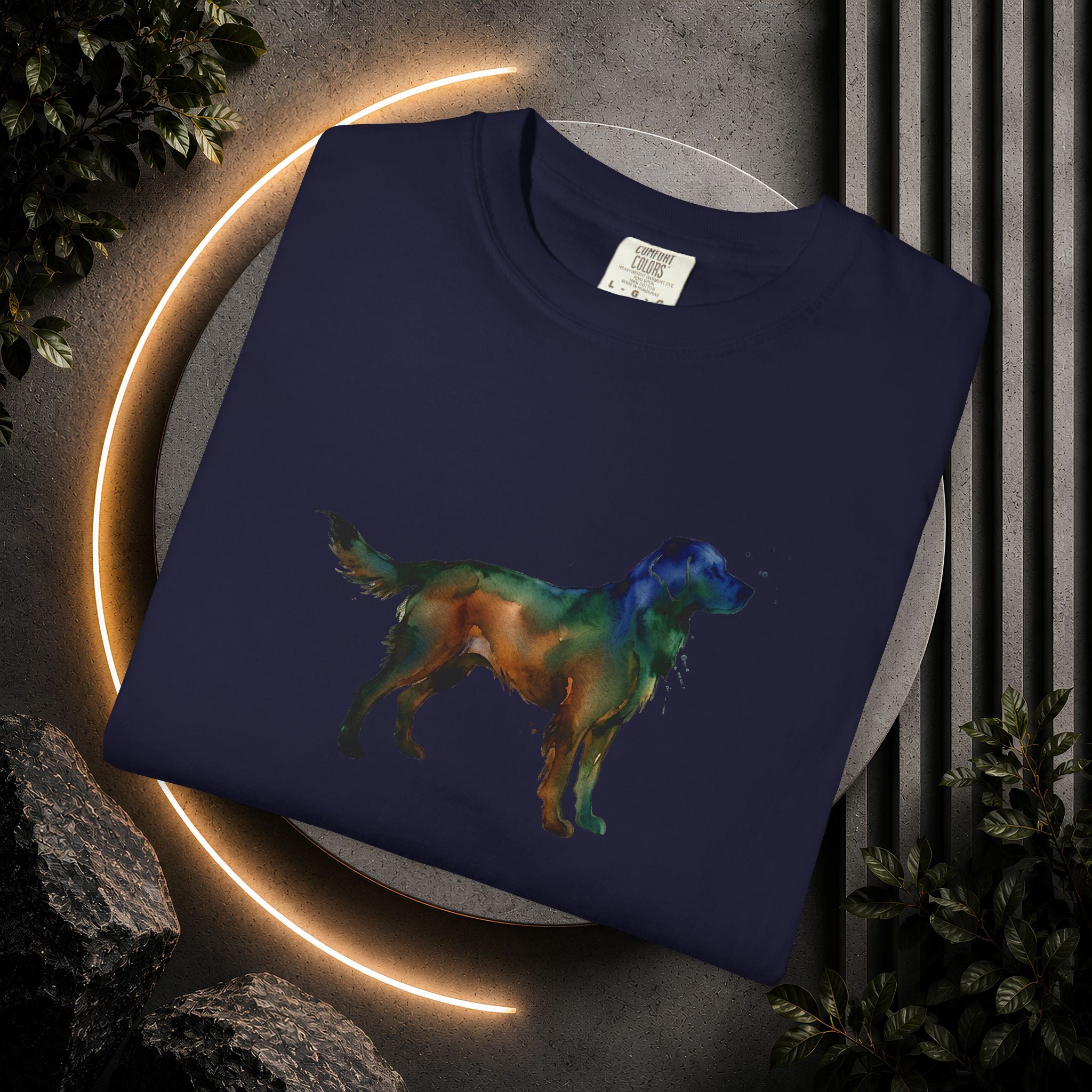 Golden Retriever Silhouette T-Shirt — Colorful Dog Graphic Tee for Pet Lovers