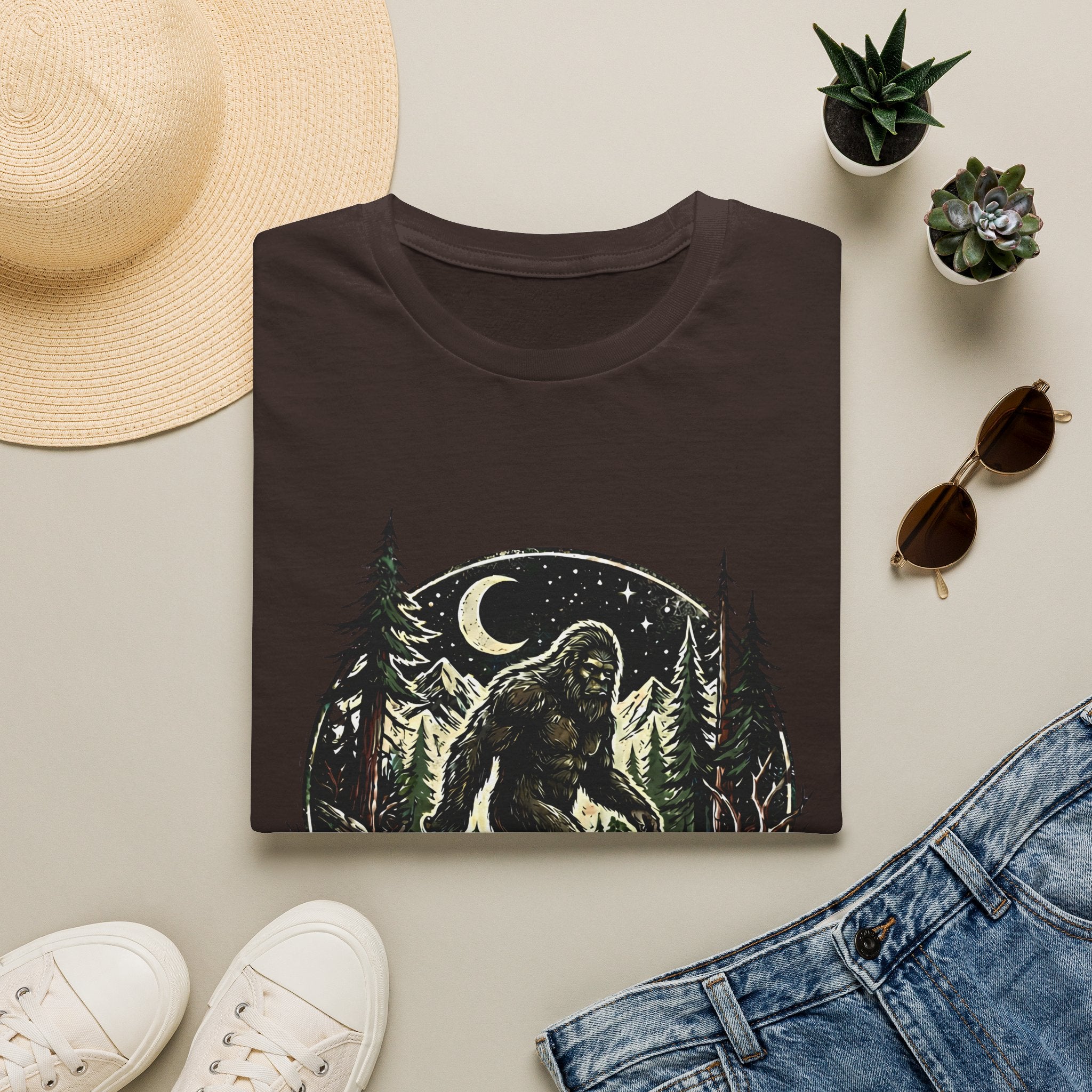Bigfoot Forest Moon T-Shirt | Sasquatch Night Hiking Design