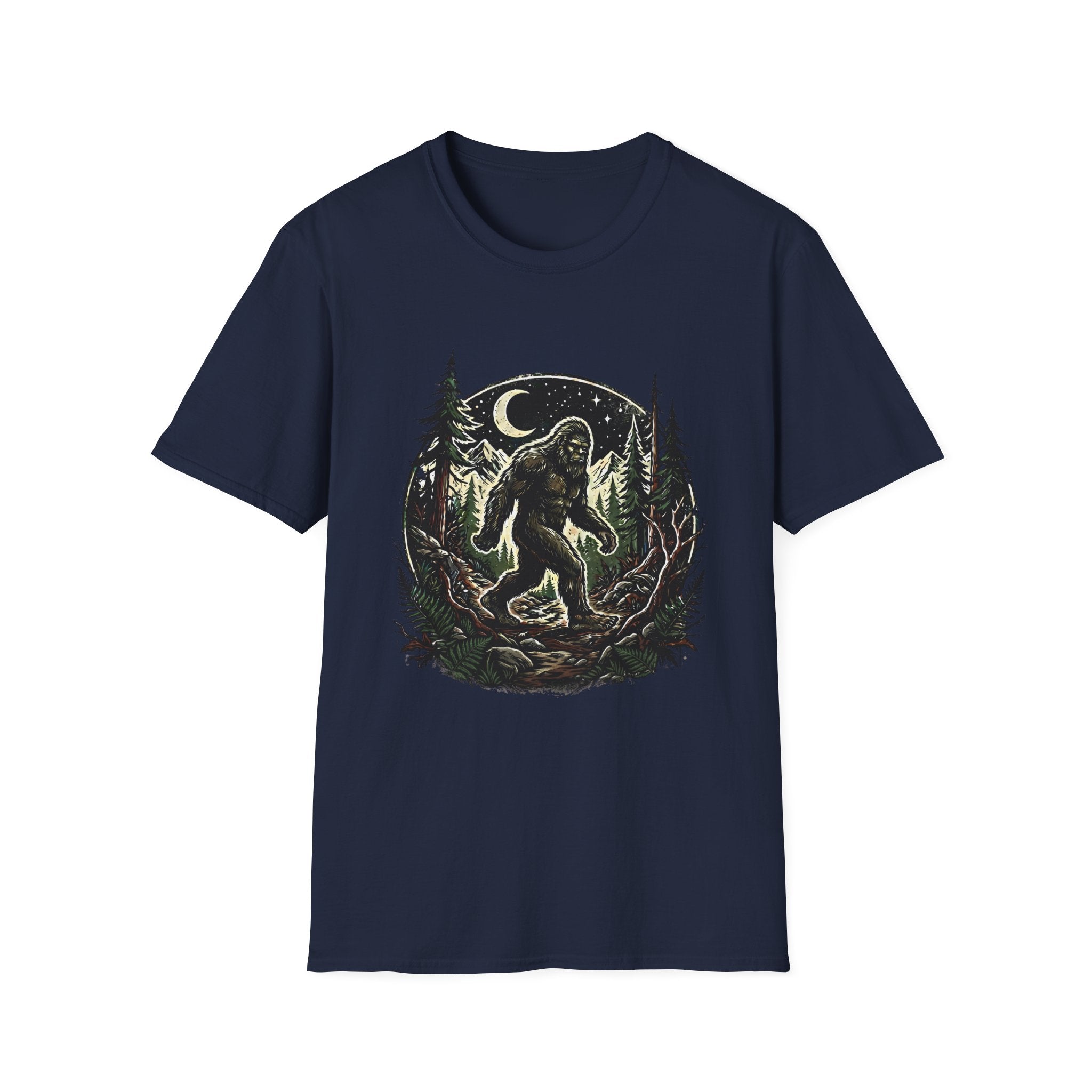 Bigfoot Forest Moon T-Shirt | Sasquatch Night Hiking Design