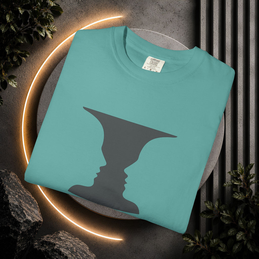 Optical Illusion Vase T-Shirt — Rubin’s Face Profile Graphic Tee