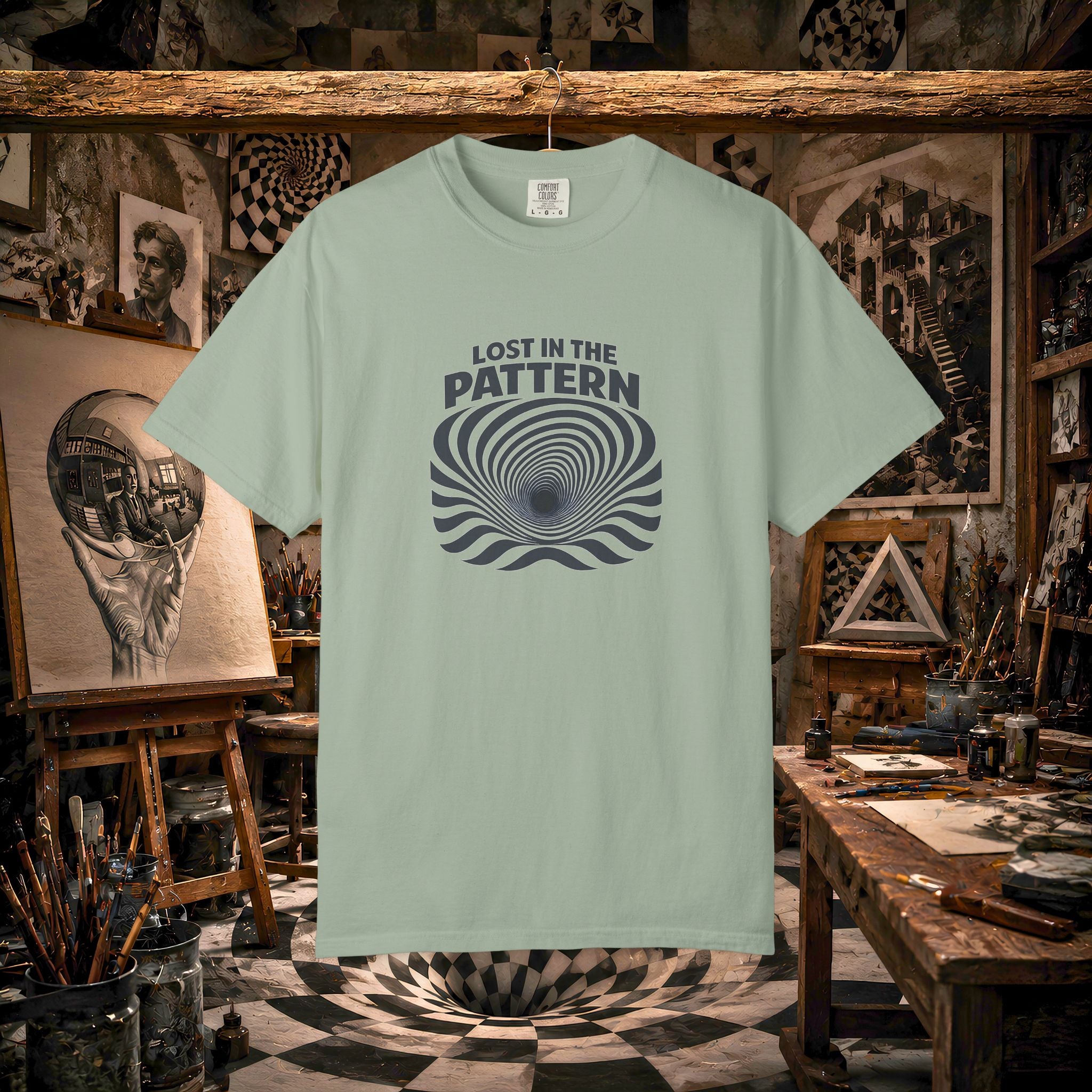 Lost in the Pattern T‑Shirt — Optical Illusion Graphic Tee