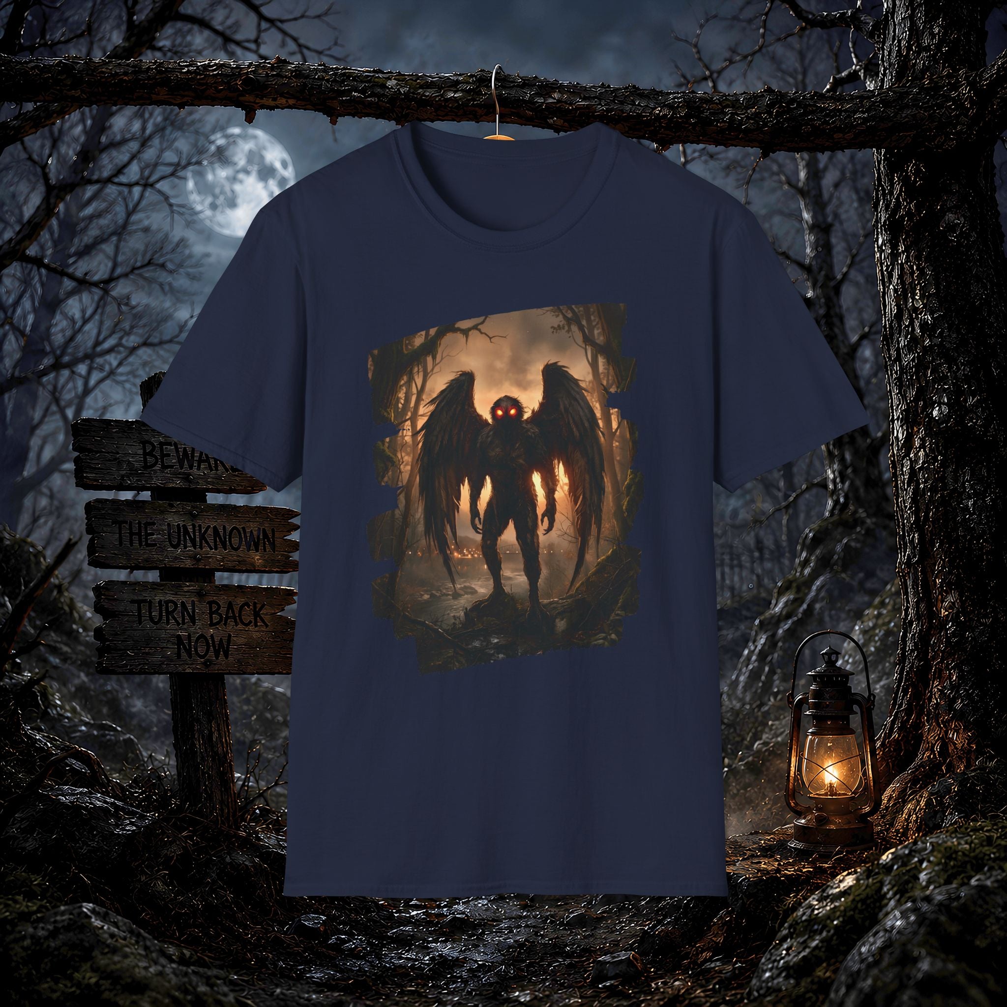 Mothman Cryptid Illustration T-Shirt | Dark Horror Graphic