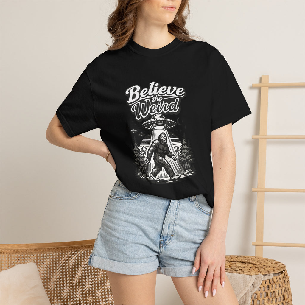 Believe the Weird T-Shirt — Bigfoot Forest UFO Graphic Tee