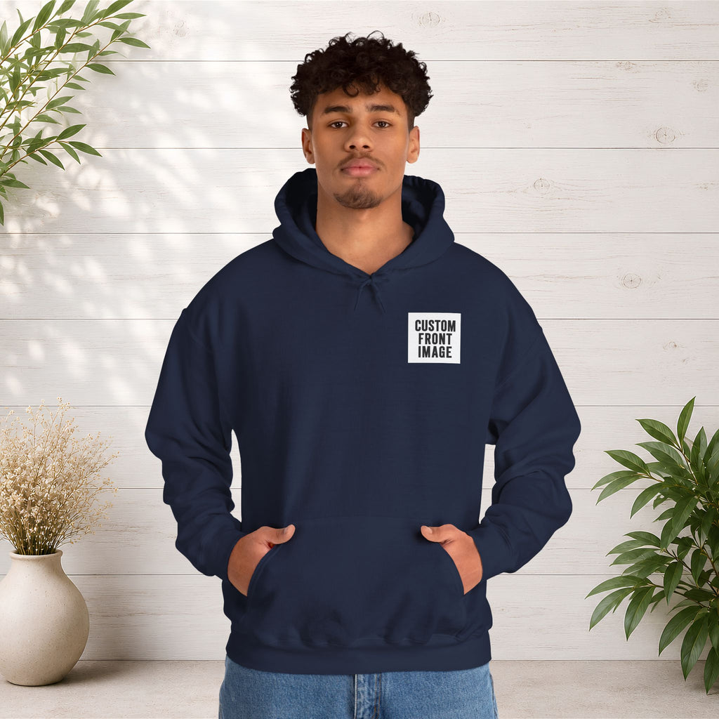 Custom Front Small Left Image Hoodie — Personalized White Pullover Hooded Sweatshirt