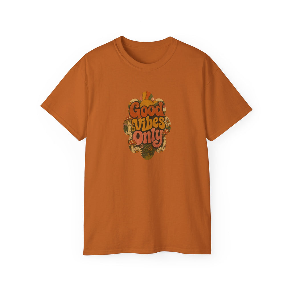 Good Vibes Only T-Shirt | Retro Floral Typography, Orange Fall Tee