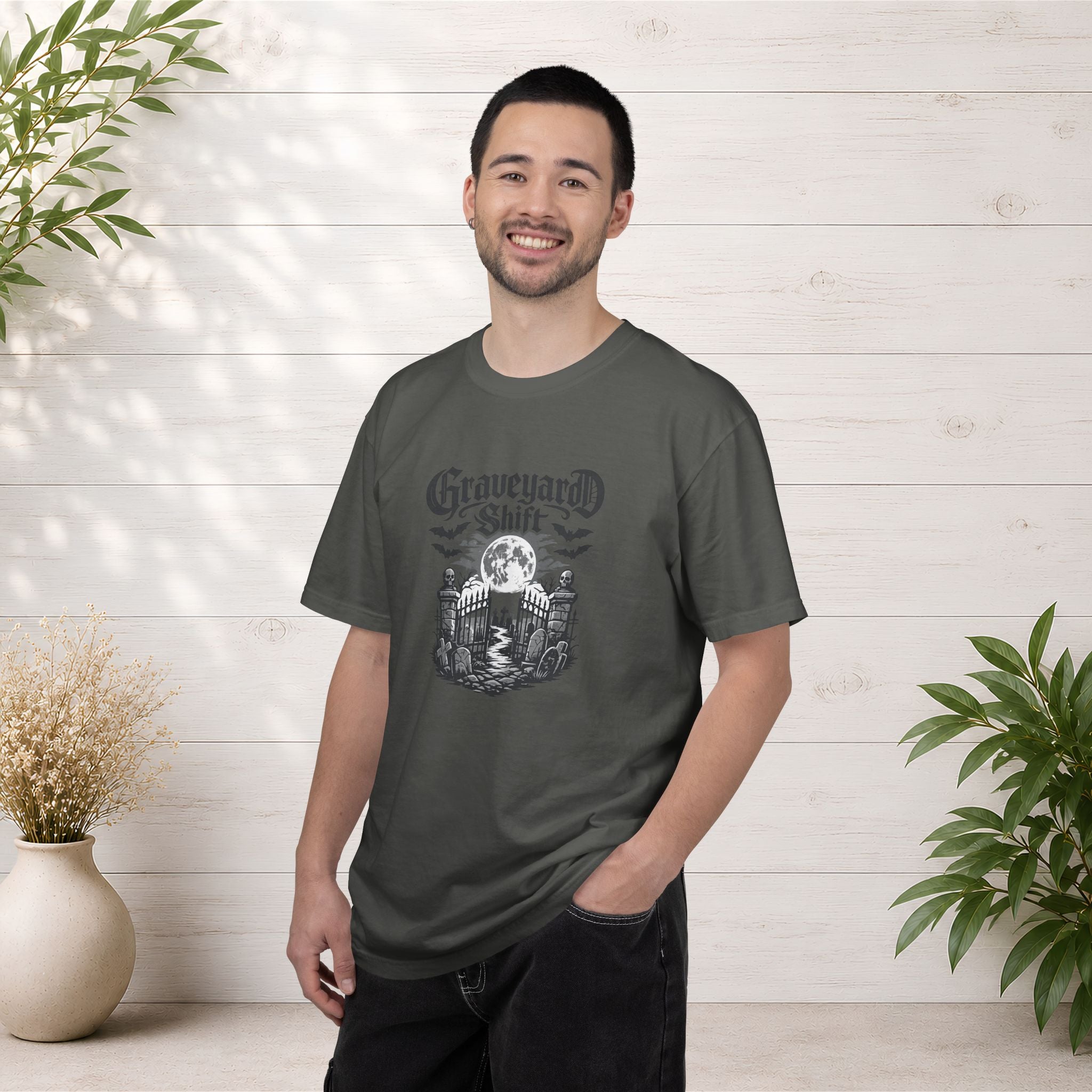 Graveyard Shift T-Shirt — Gothic Cemetery Skull Night Shift Tee