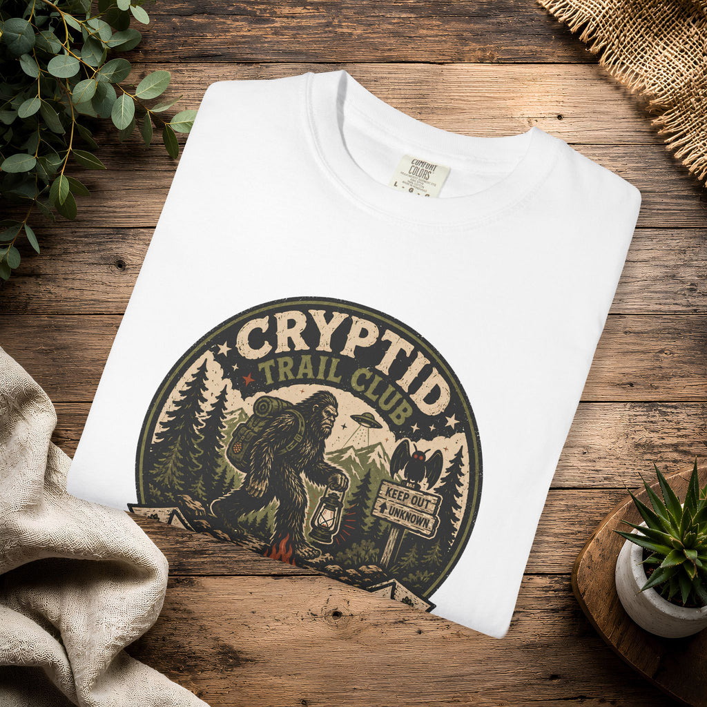 Cryptid Trail Club T-Shirt — "Take a Hike, Stay Hidden" Outdoor Sasquatch Tee