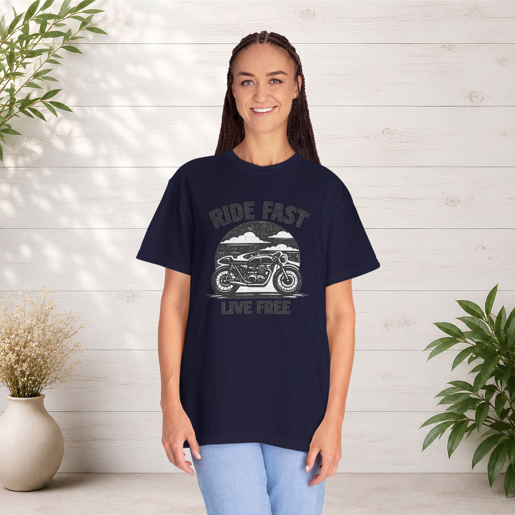 Ride Fast Live Free Motorcycle T-Shirt — Vintage Biker Tee for Riders