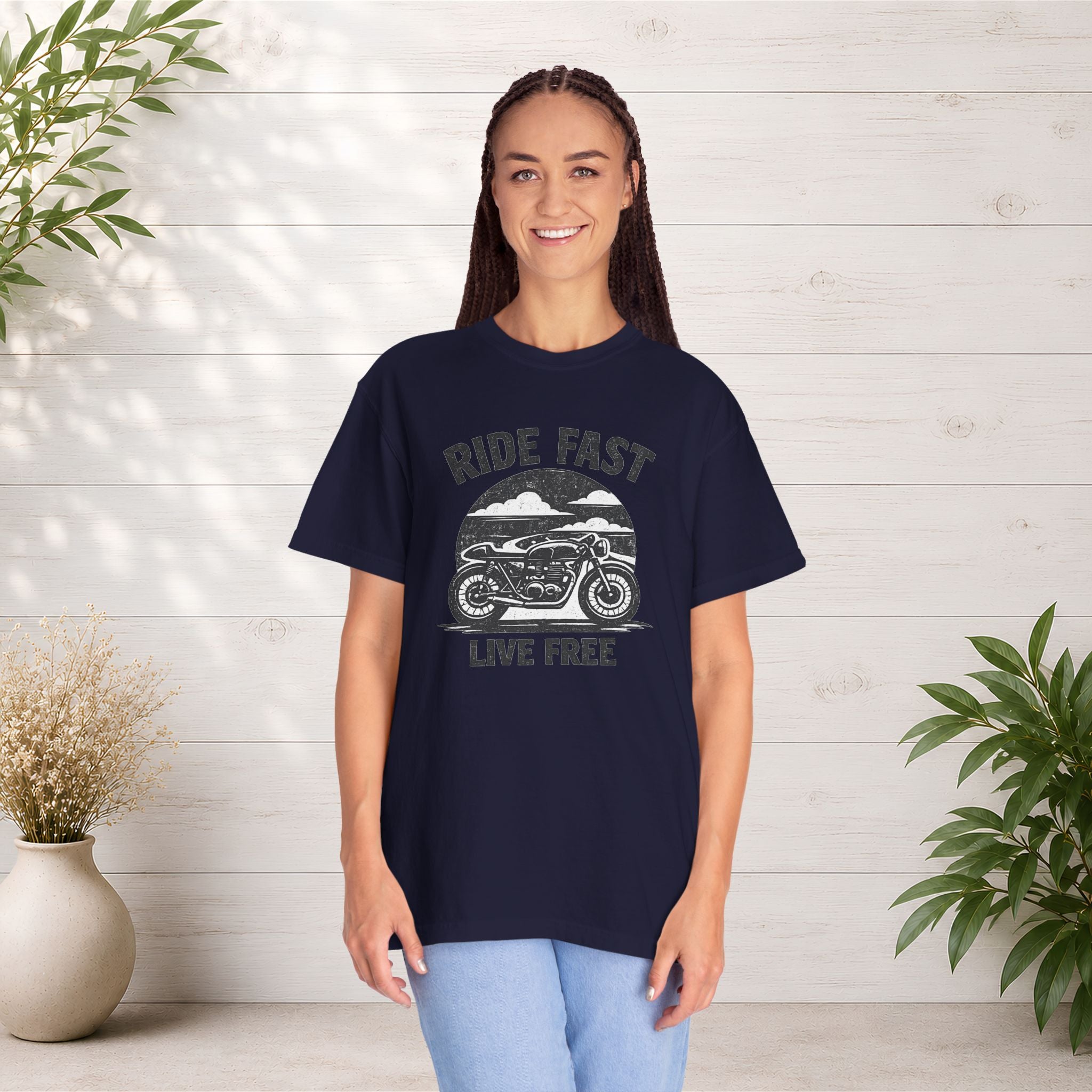 Ride Fast Live Free Motorcycle T-Shirt — Vintage Biker Tee for Riders