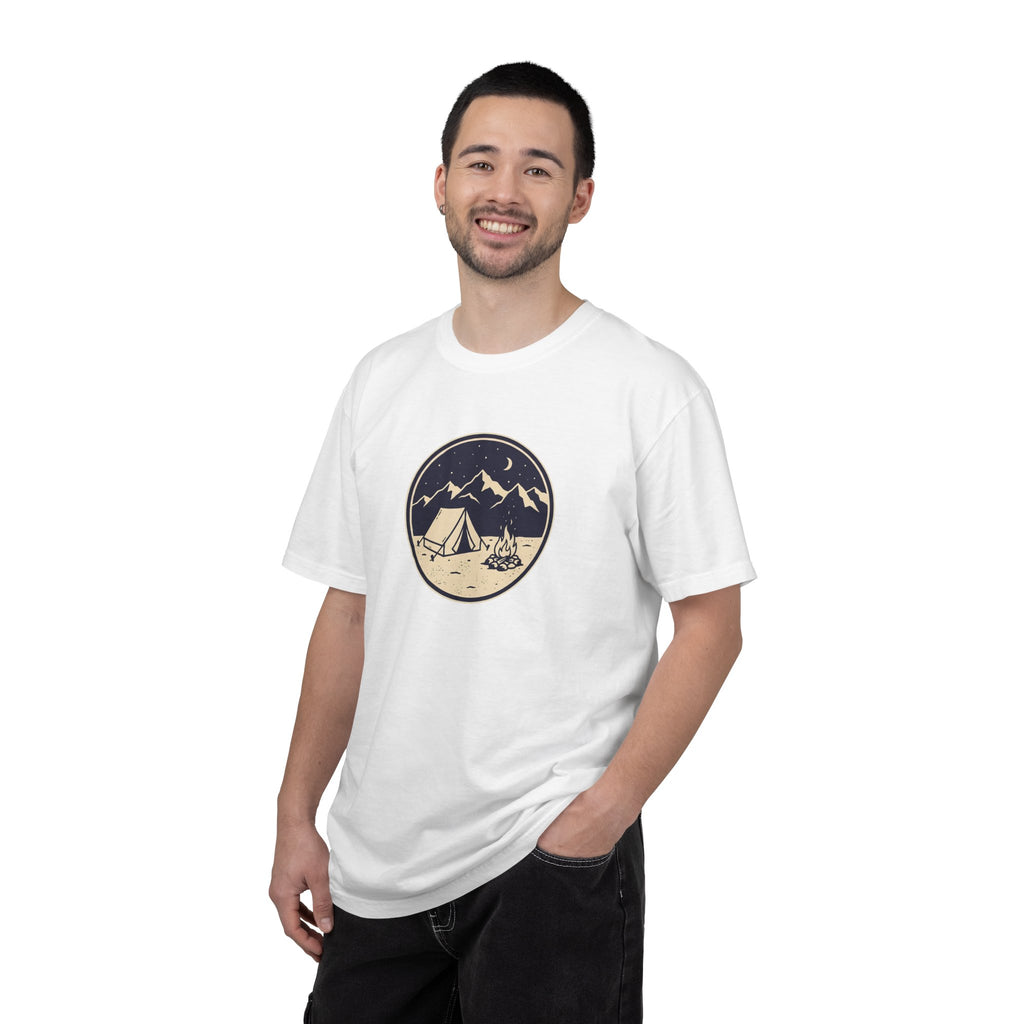 Mountain Camping Circle Art T-shirt | Tent Campfire Outdoors Tee