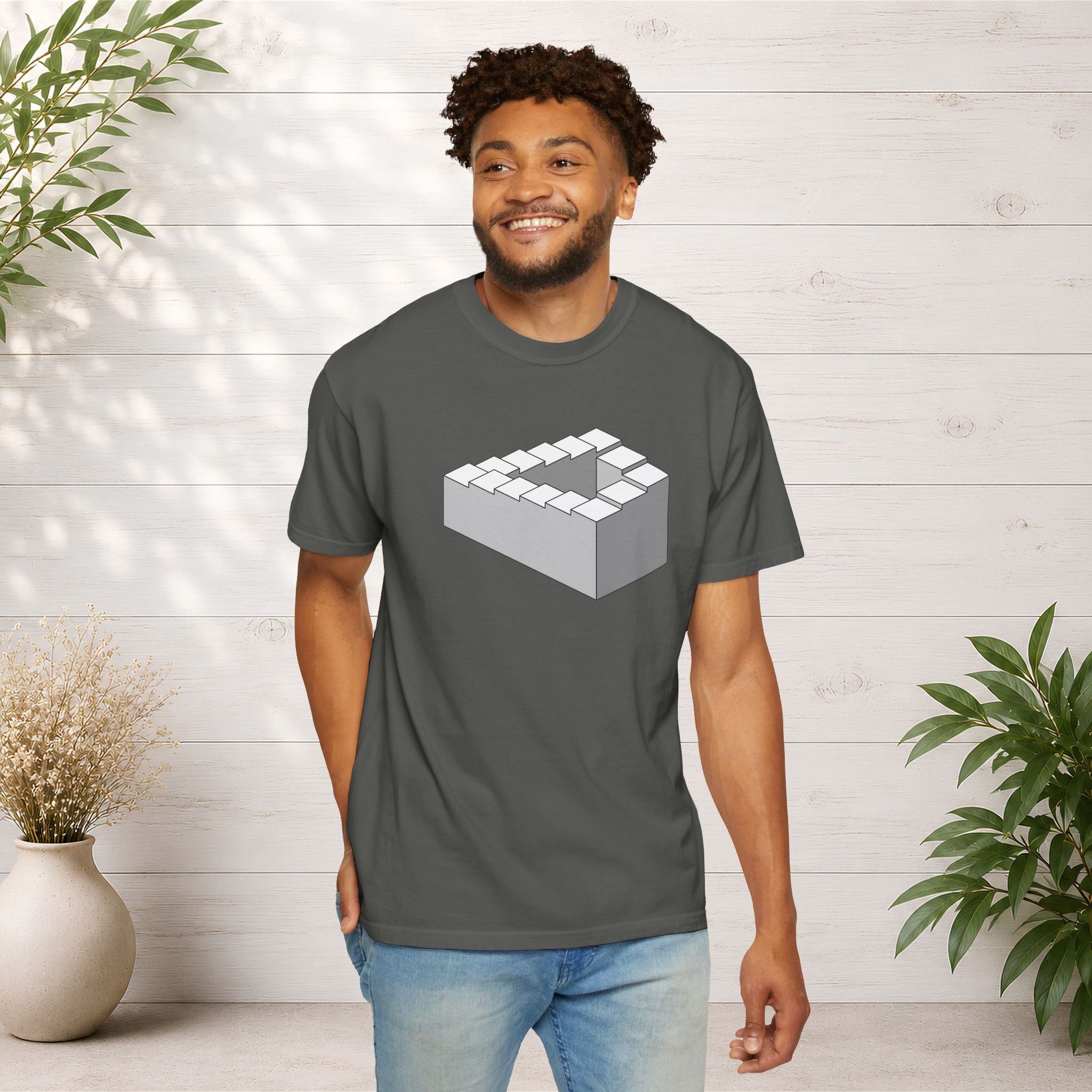 Optical Illusion Staircase Tee — Impossible Step Graphic T-Shirt