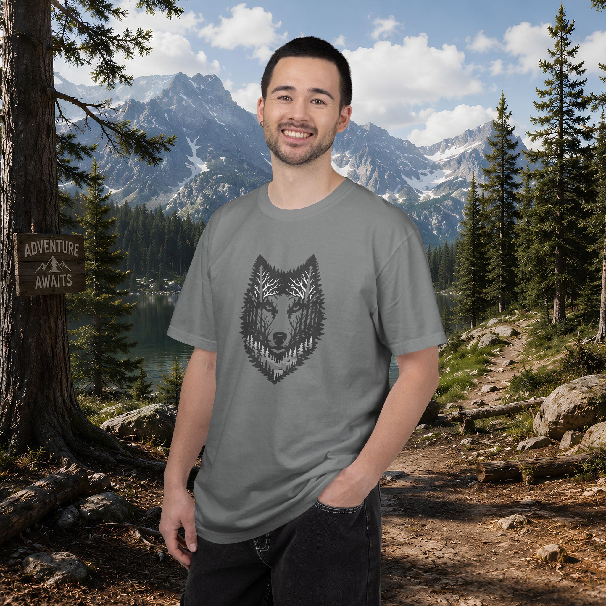 Wolf Forest T-Shirt — Geometric Woodland Wolf Graphic Tee