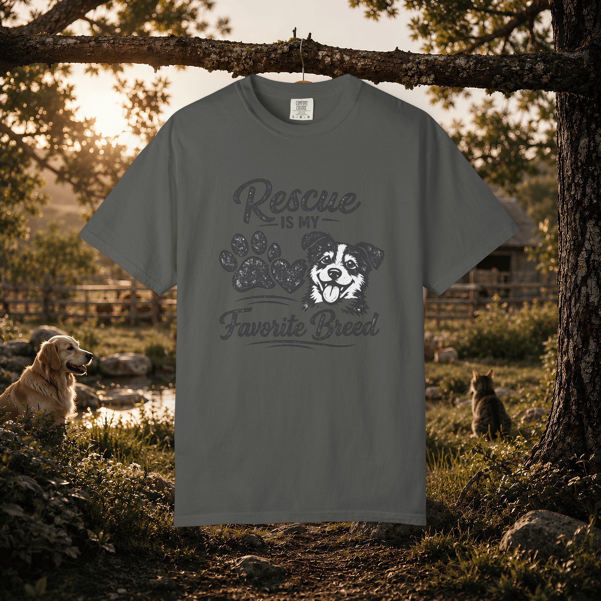 Rescue Is My Favorite Breed T-Shirt — Dog Rescue Paw Print Tee