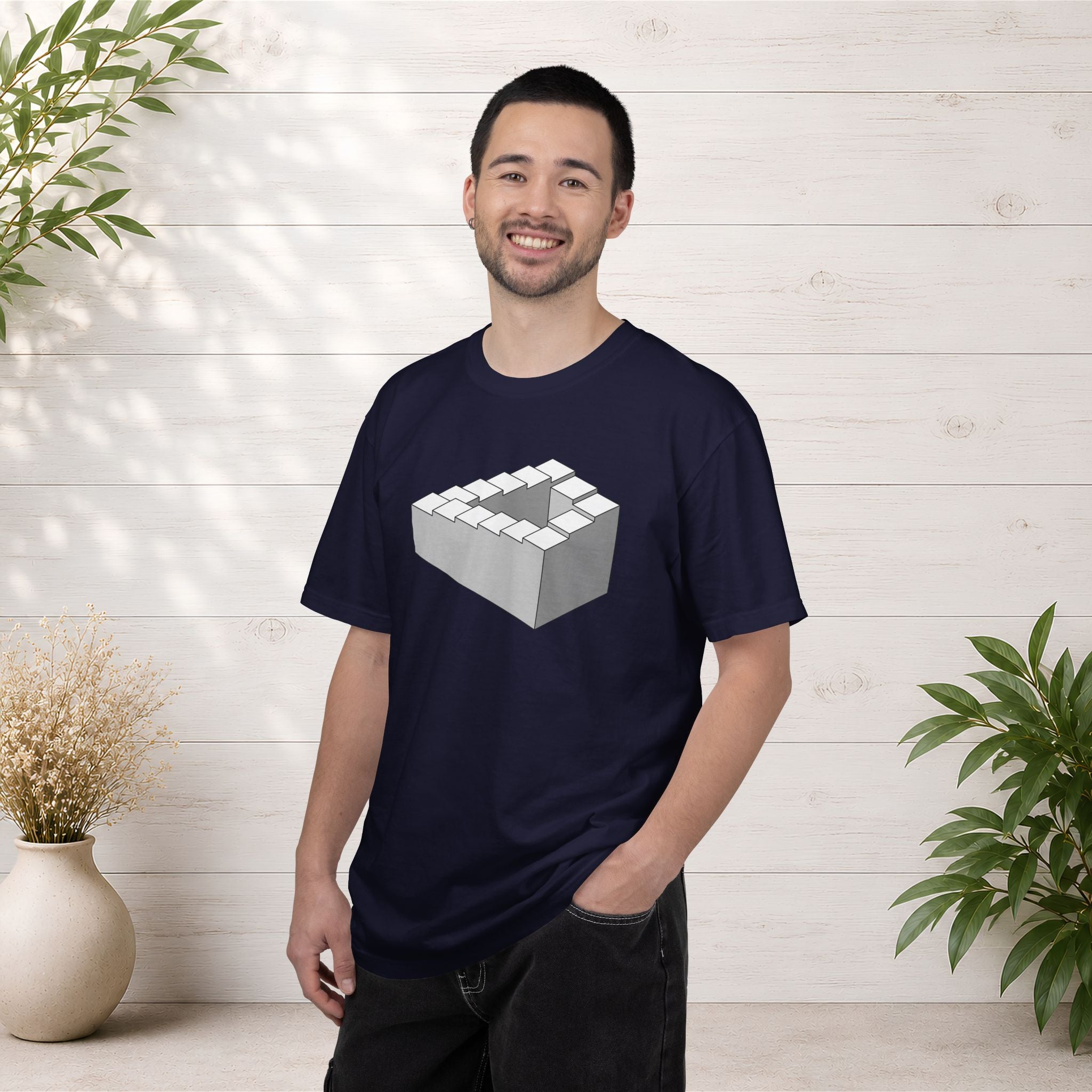 Optical Illusion Staircase Tee — Impossible Step Graphic T-Shirt