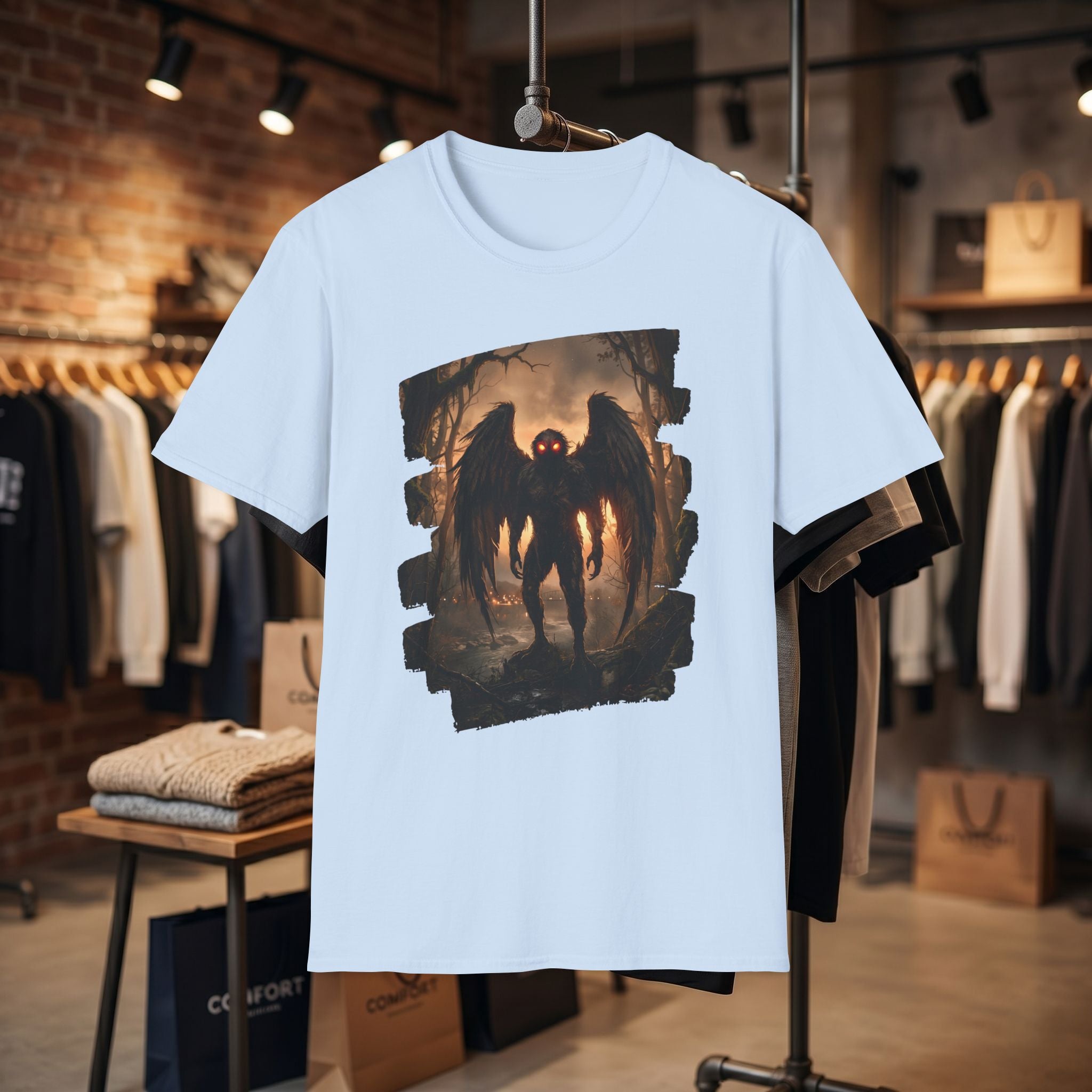 Mothman Cryptid Illustration T-Shirt | Dark Horror Graphic
