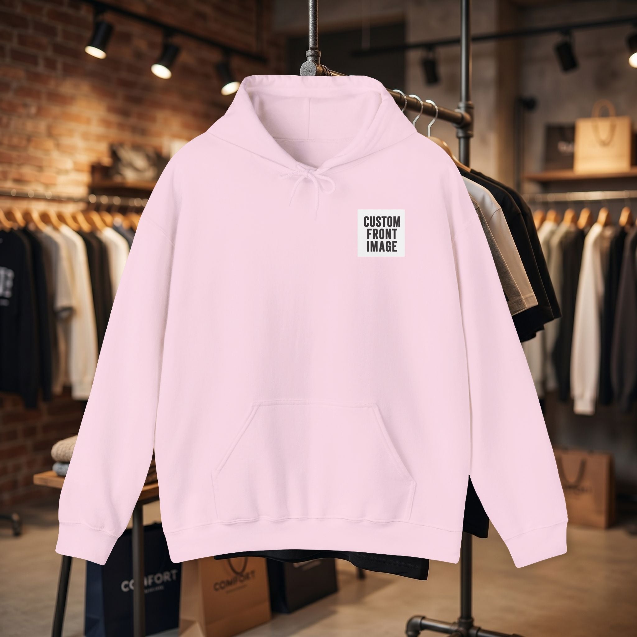 Custom Front Small Left Image Hoodie — Personalized White Pullover Hooded Sweatshirt
