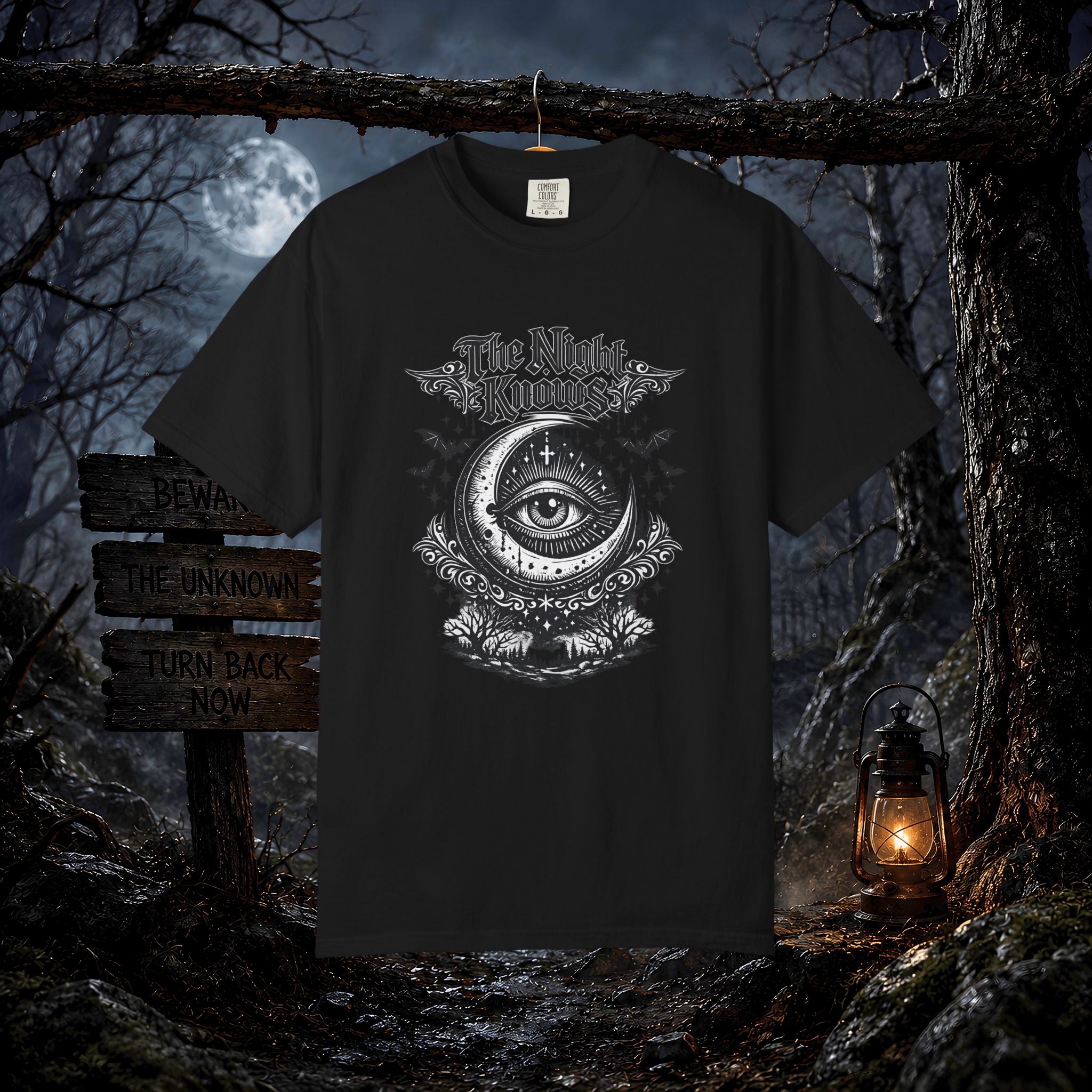 The Night Knows Eye T-Shirt — Mystical Gothic Graphic Tee